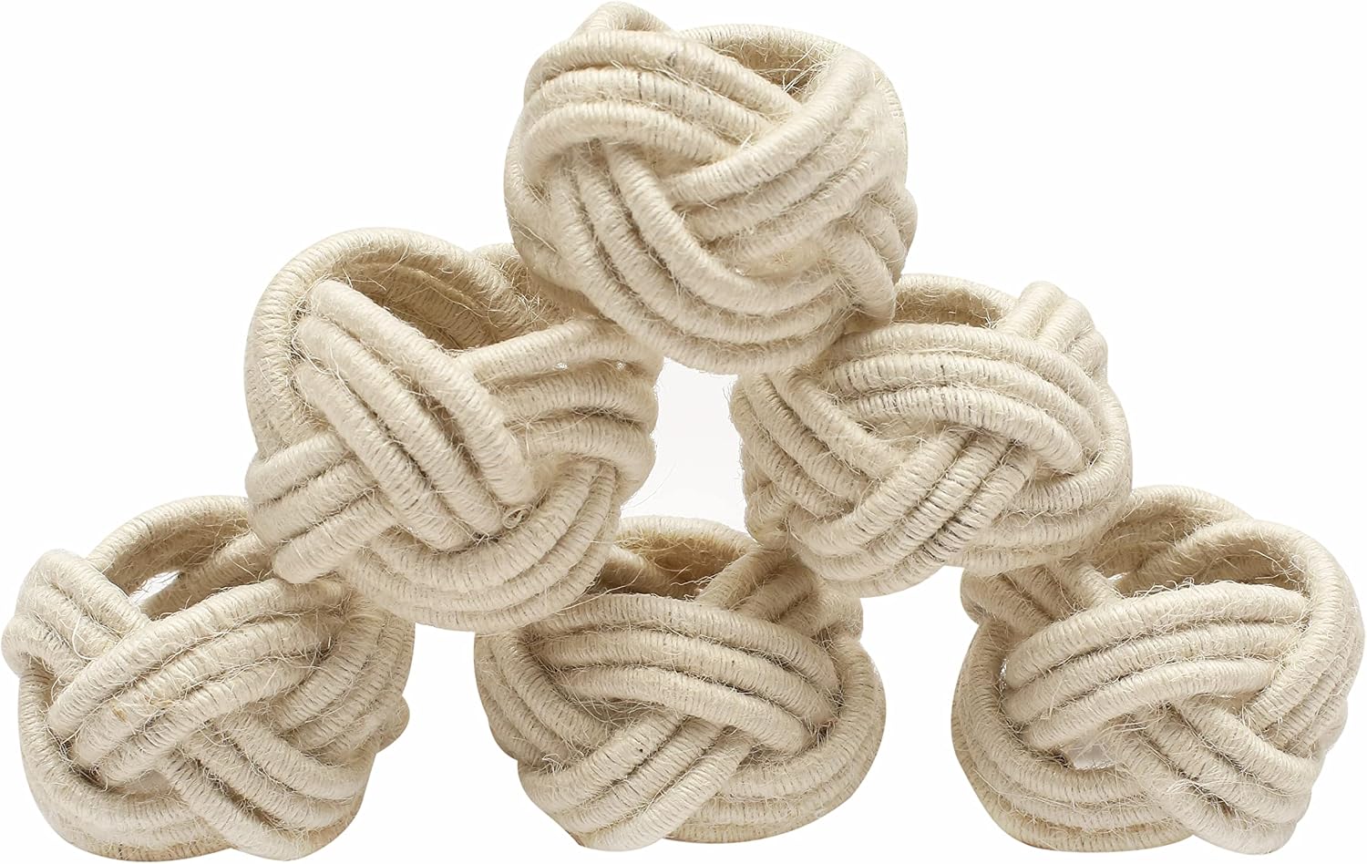 Alpha Living Home Jute Napkin Rings, Woven Boho Set of 12, Off White | Natural jute, 2x2x1.5 in, fits standard cloth &