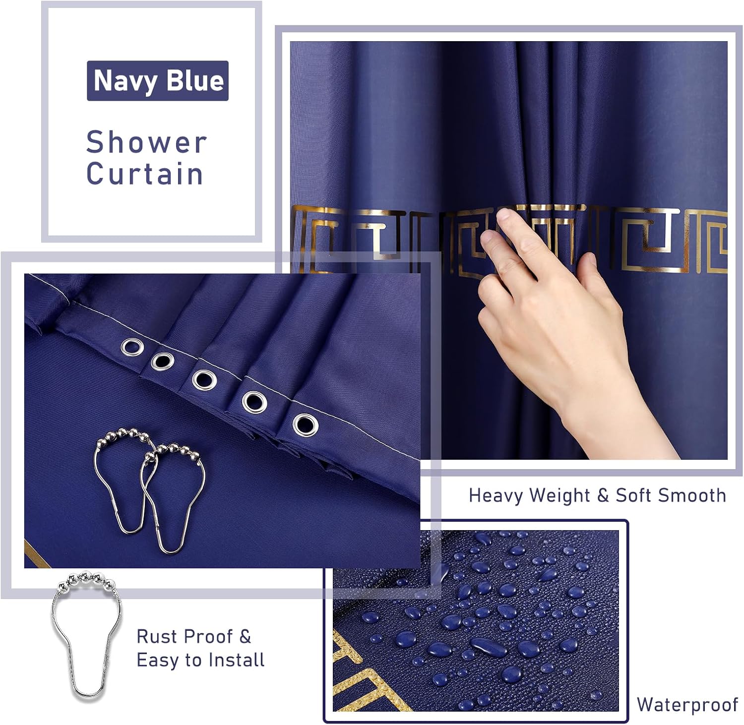 XLHOMO Bathroom Sets with Shower Curtain and Rugs Bathroom Accessories Set Navy Blue Bathroom Set,Soap Dispenser &