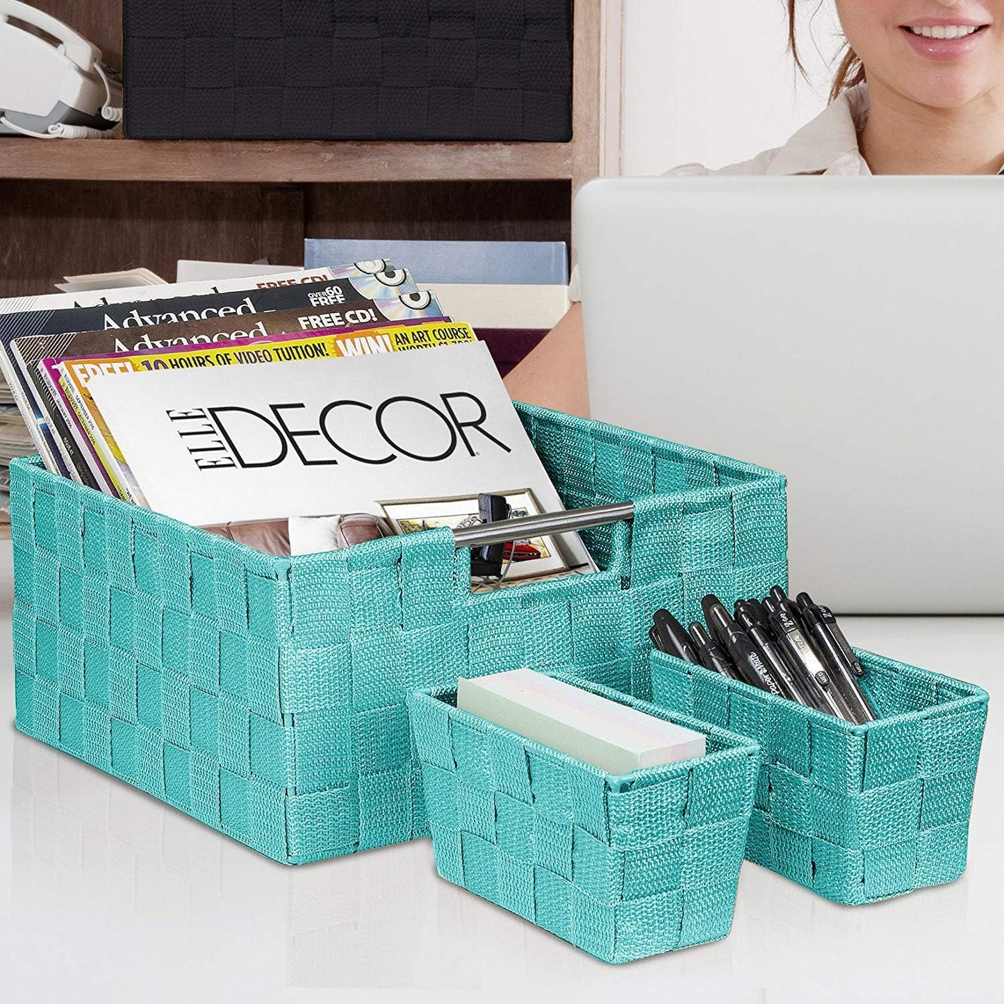 Linen Closet Organizers and Storage / 7 Piece - Aqua / Set of 7