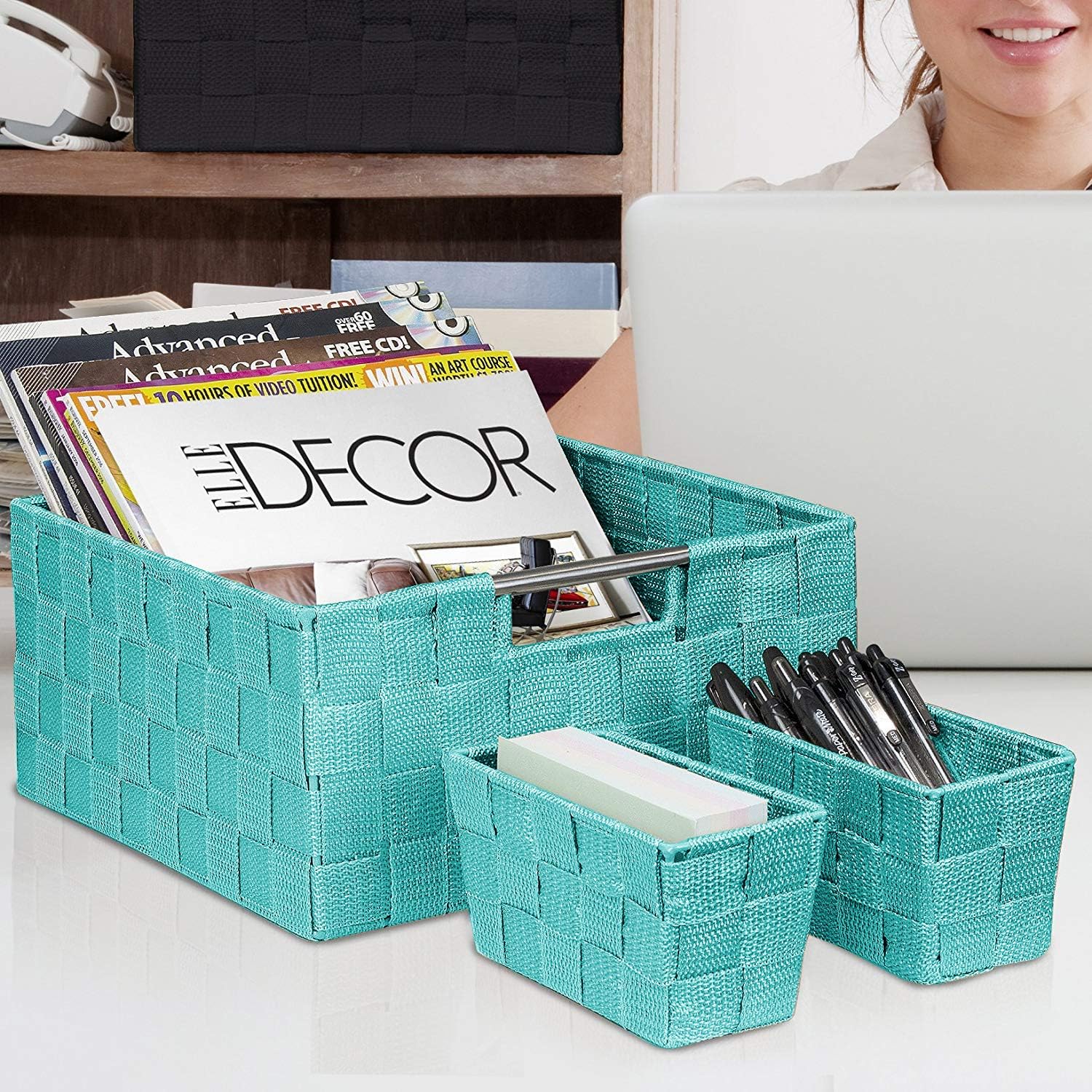 Linen Closet Organizers and Storage / 7 Piece - Aqua / Set of 7