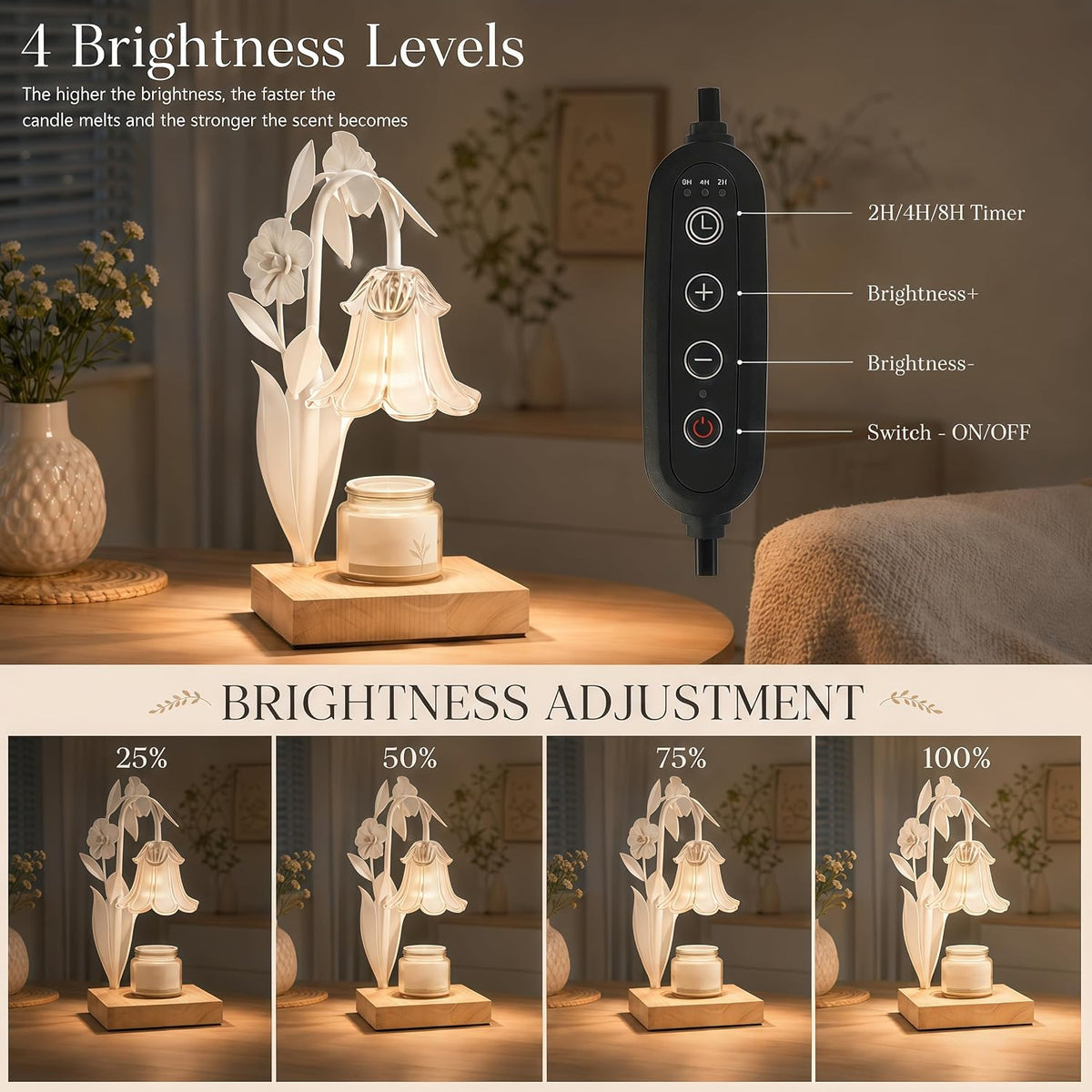 Candle Warmer Lamp with Timer Dimmer, Adjustable Height Flower Candle Lamp | House Warming Gifts New Home Decor