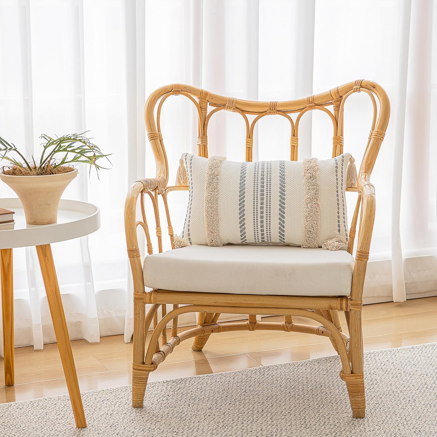 Boho Throw Pillow Covers Woven Tufted Farmhouse Pillows Cover / Khaki / 20 x 12 / Set of 2