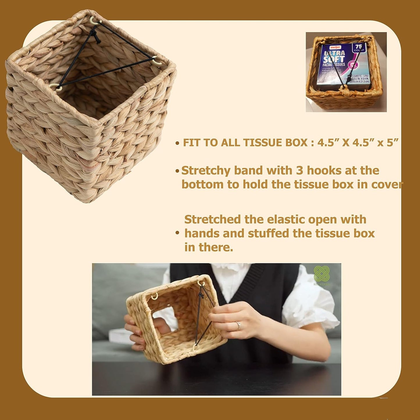 Rattan Wicker Tissues Cube Box Cover -Boho Decorative Woven Facial Tissue Holder / Square