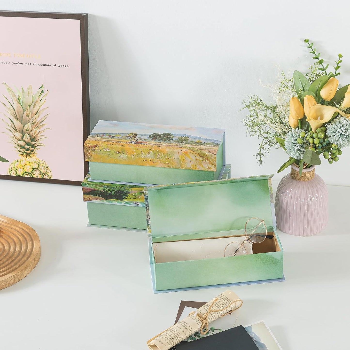 Cardboard Boxes / Decorative Storage Boxes / Pastoral Tranquility / Set of 3