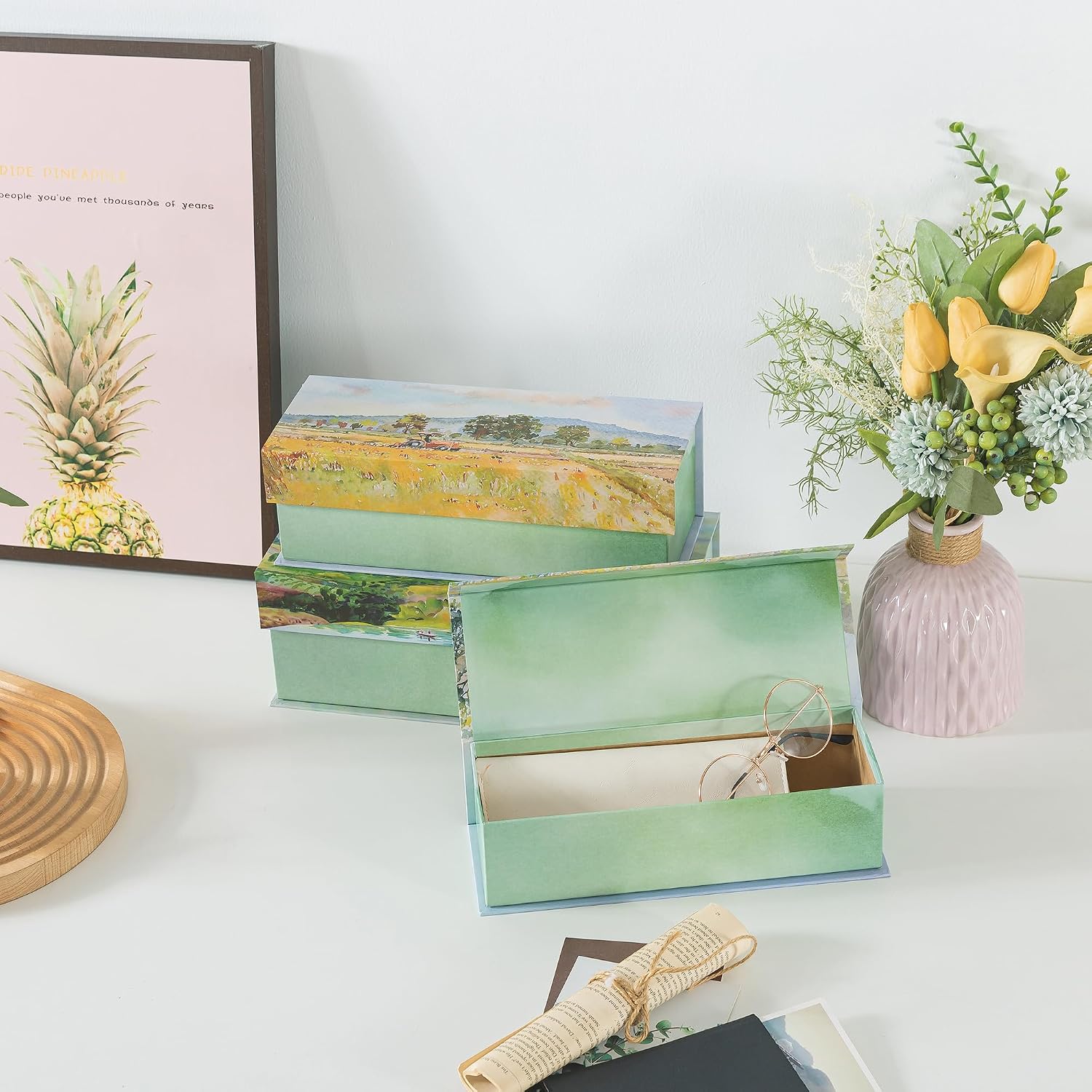 Cardboard Boxes / Decorative Storage Boxes / Pastoral Tranquility / Set of 3