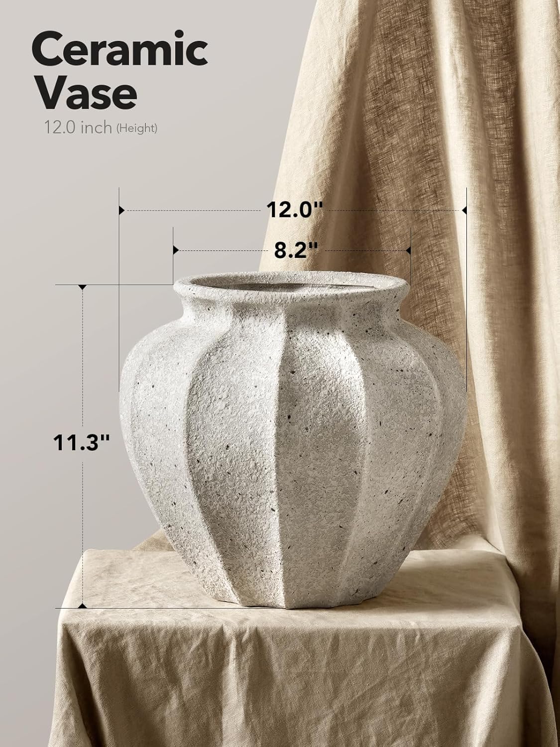 Ceramic Vase / Weathered White / 11.3 Inch