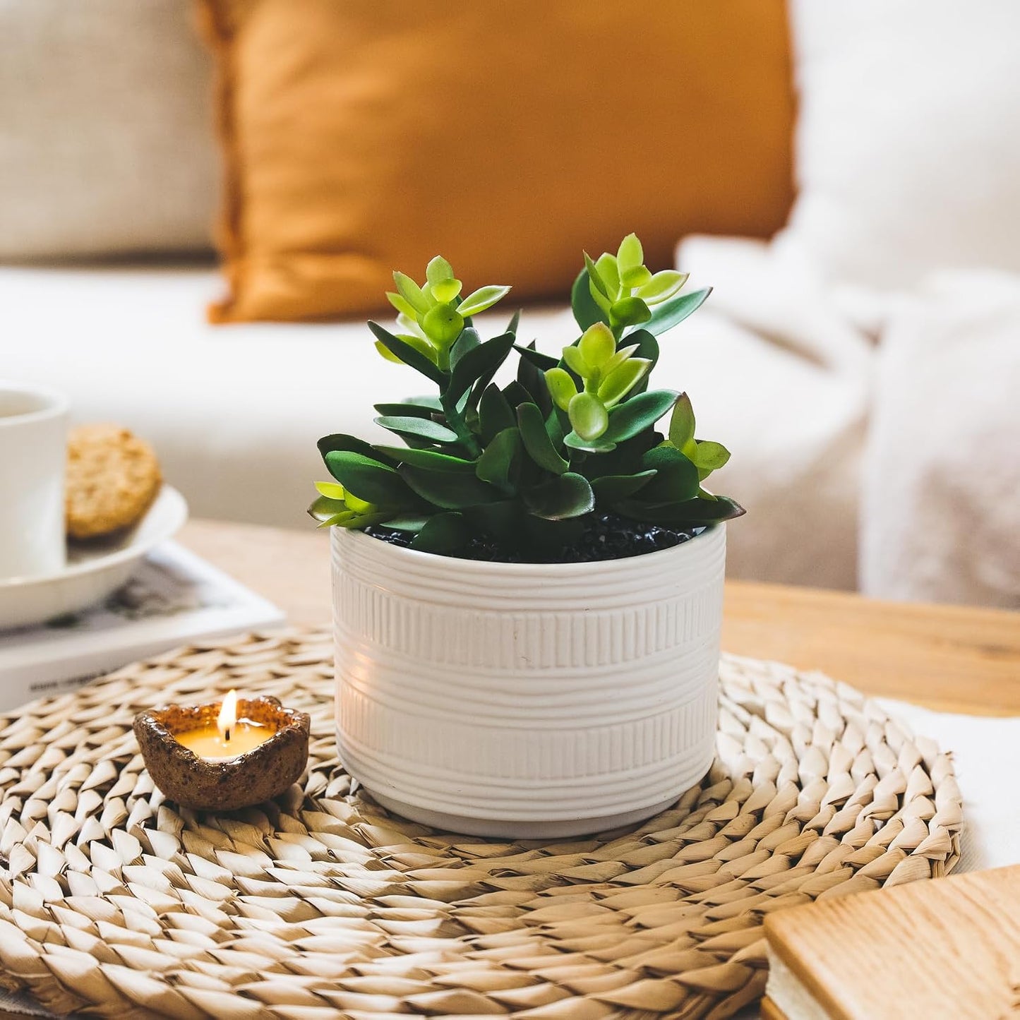 Artificial Plant in Matte Ceramic Pot / White