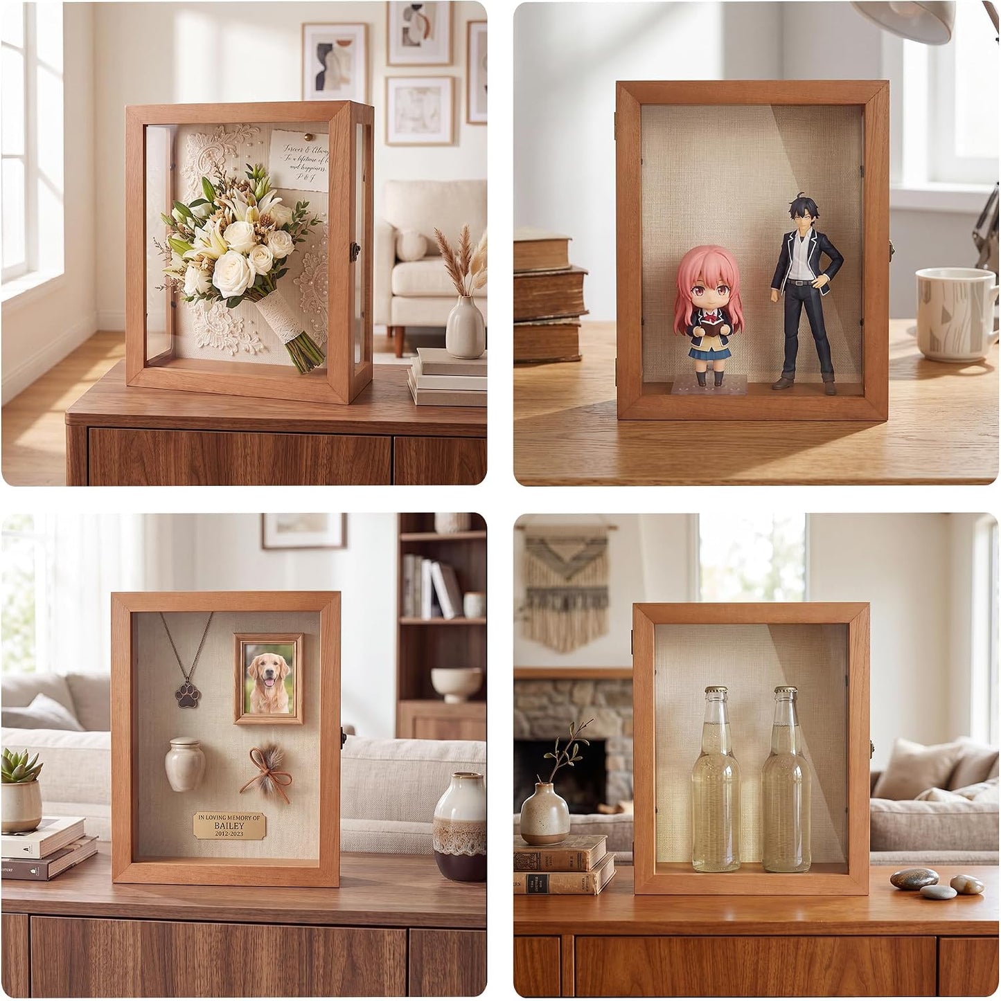 11x14x6 Extra Deep Shadow Box with 3 Removable Panels,Carbonized | Wood Display Case for Wall Mounted or Tabletop