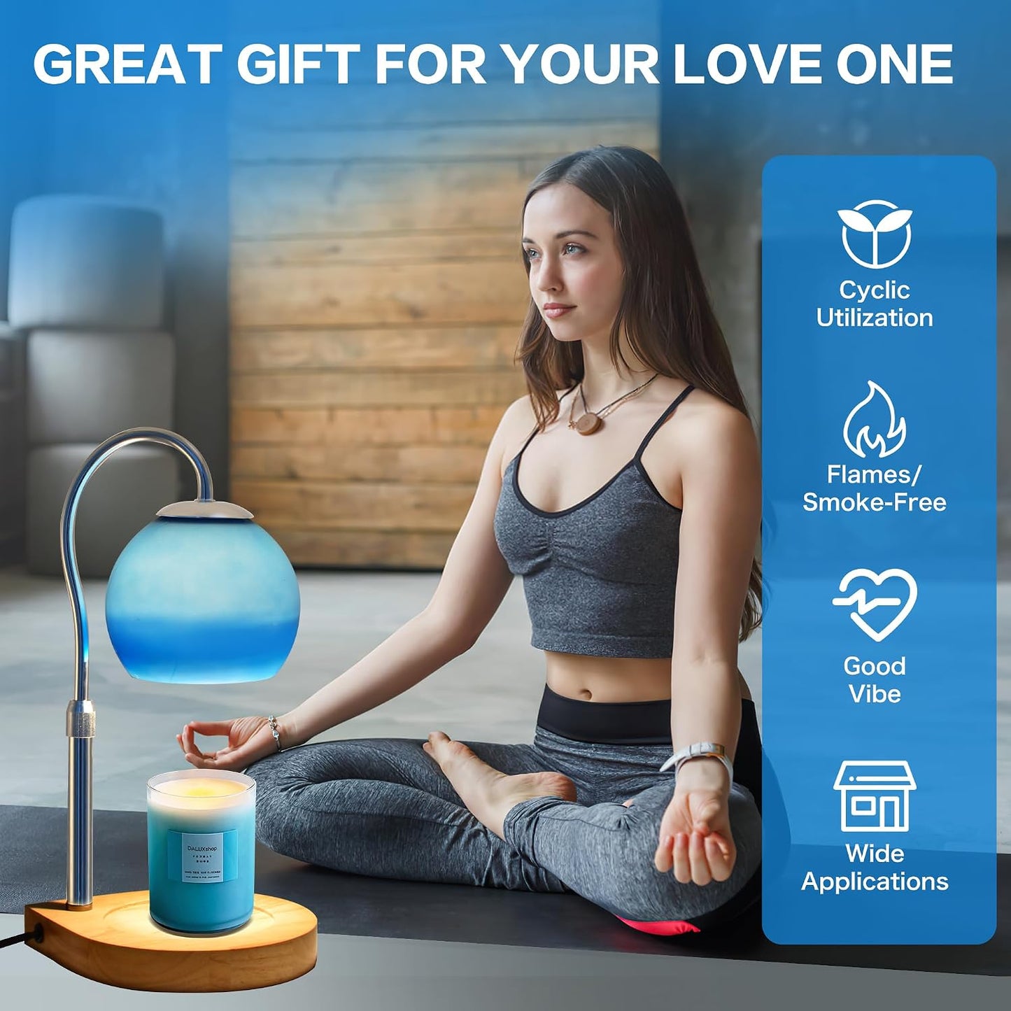 Candle Warmer Lamp with Timer 2H/4H/8H, Adjustable Height, Ocean | Dimmable Candle Lamp with 2 Bulbs, Wax Melt Warmer