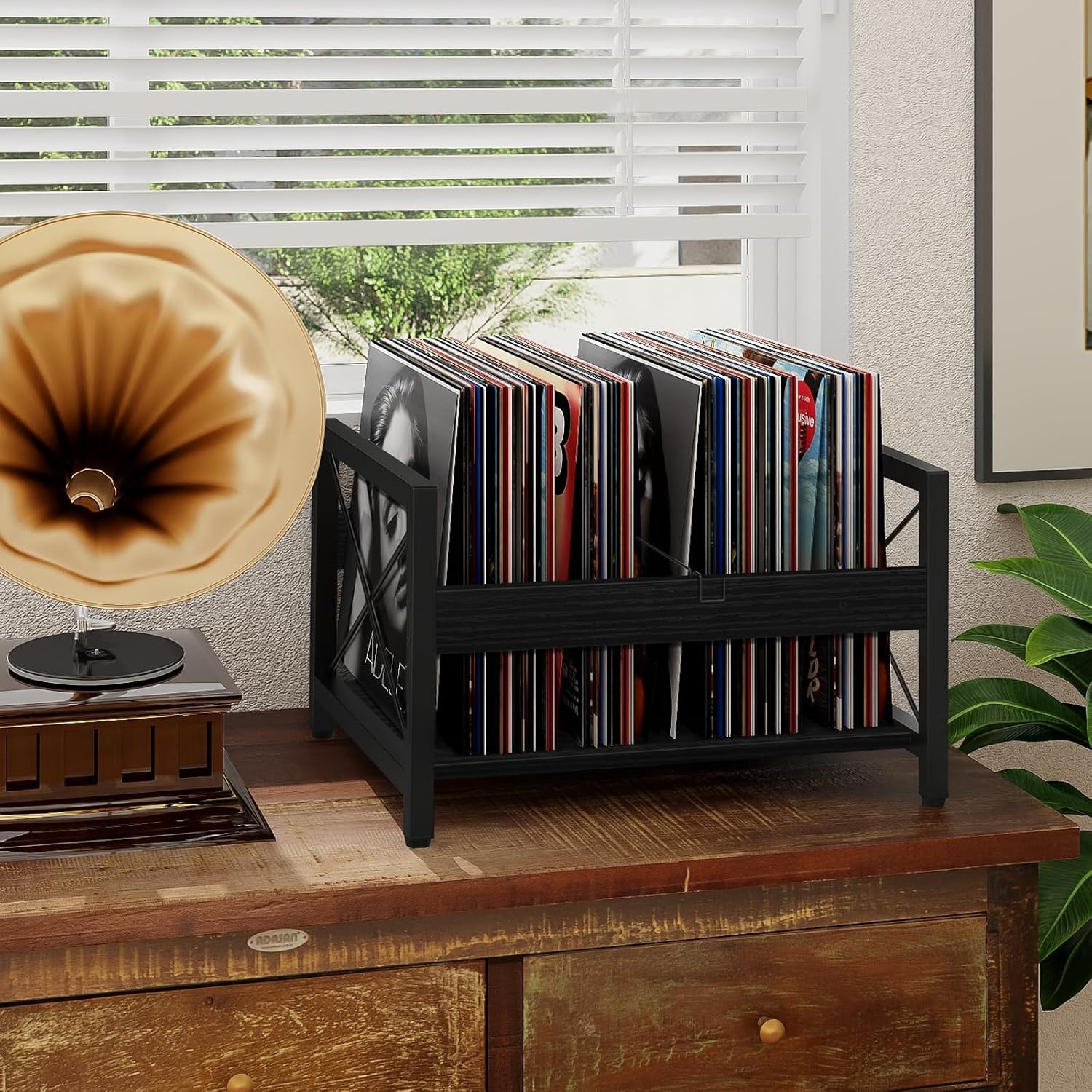 ELITEROO Vinyl Record Holder, Wooden Record Crate Fits 7” -12” Records | Vinyl Shelf Holds up to 50-100 Albums, DVDs