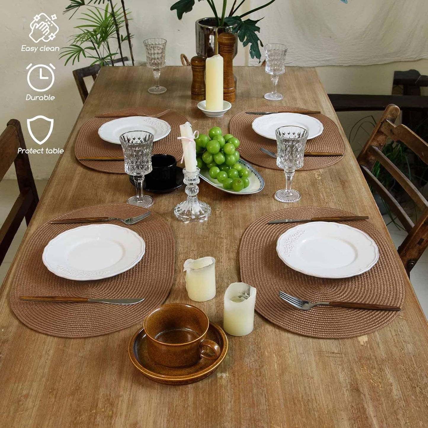 FunWheat Oval Braided Placemats Set of 8 Table Mats for Dining Tables Washable Heat Resistant Place Mats for Indoor