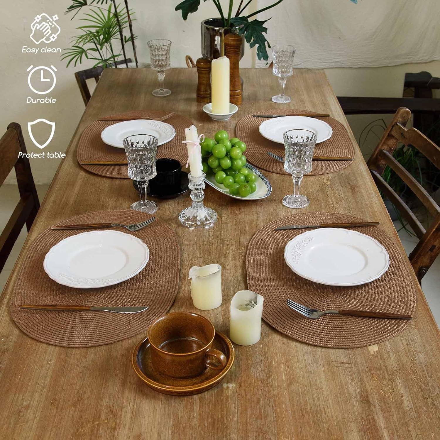 FunWheat Oval Braided Placemats Set of 8 Table Mats for Dining Tables Washable Heat Resistant Place Mats for Indoor