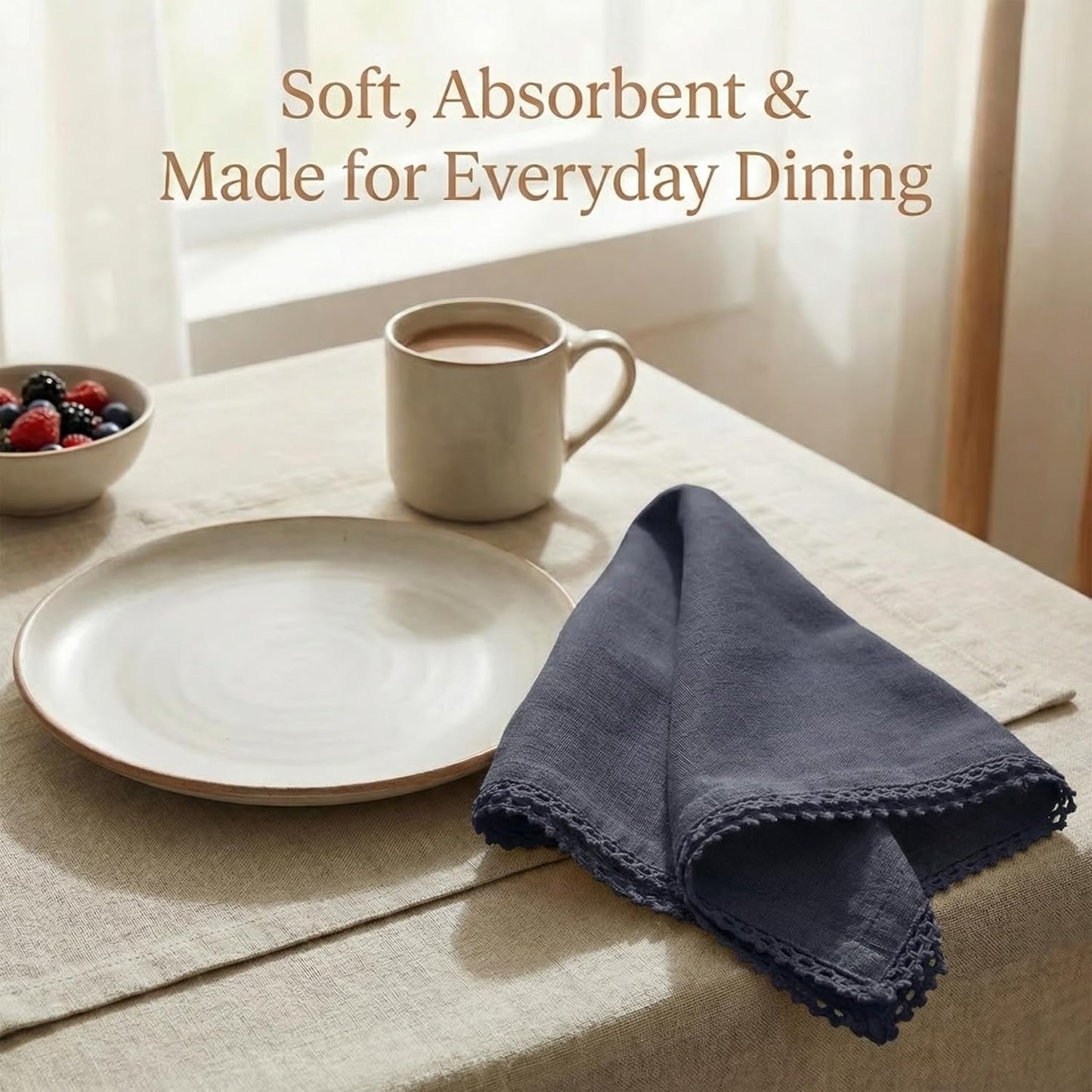 ACCENTHOME Navy Cloth Napkins Set of 12 18x18 inch Cotton Dinner Napkins - Washable Soft Premium Hotel Quality Reusable