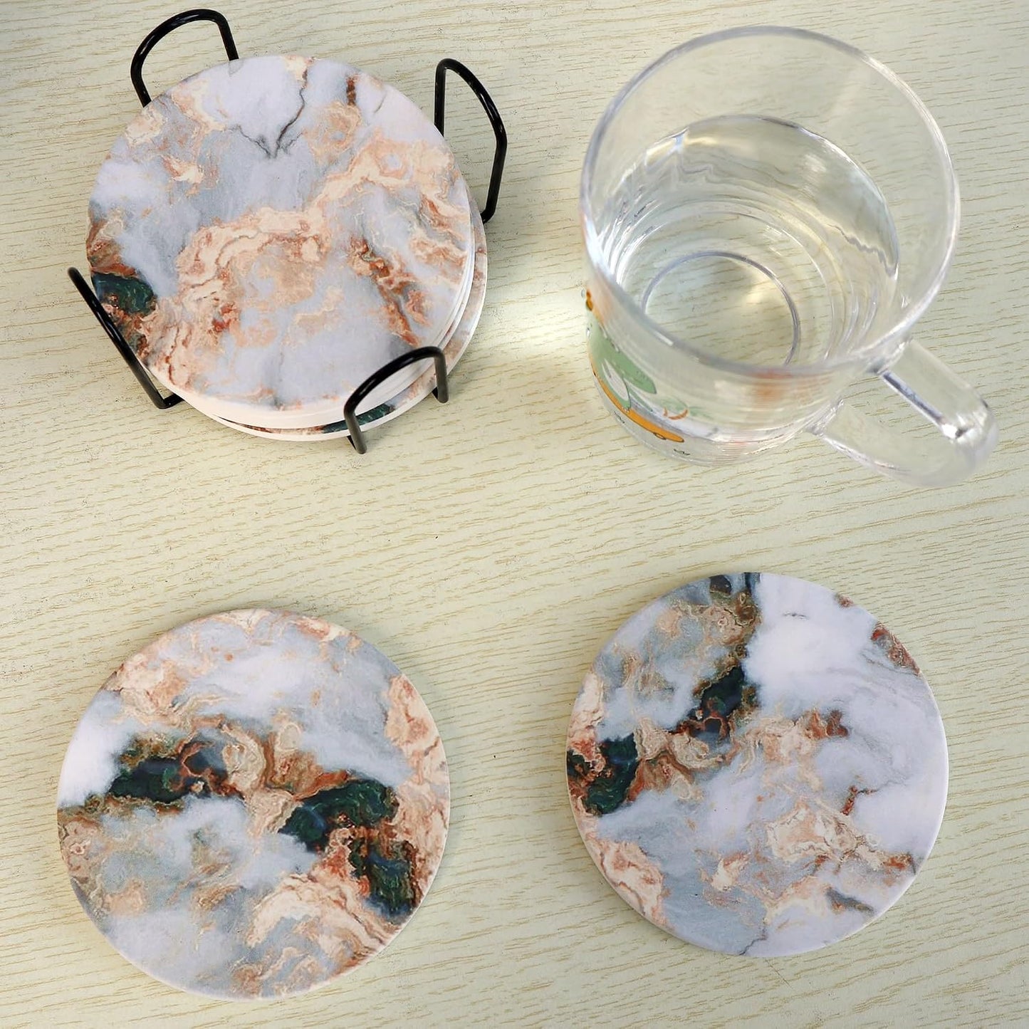 Holder Absorbent Drink Coaster Set Outdoor Round Abstract Table Decorative / White Gold