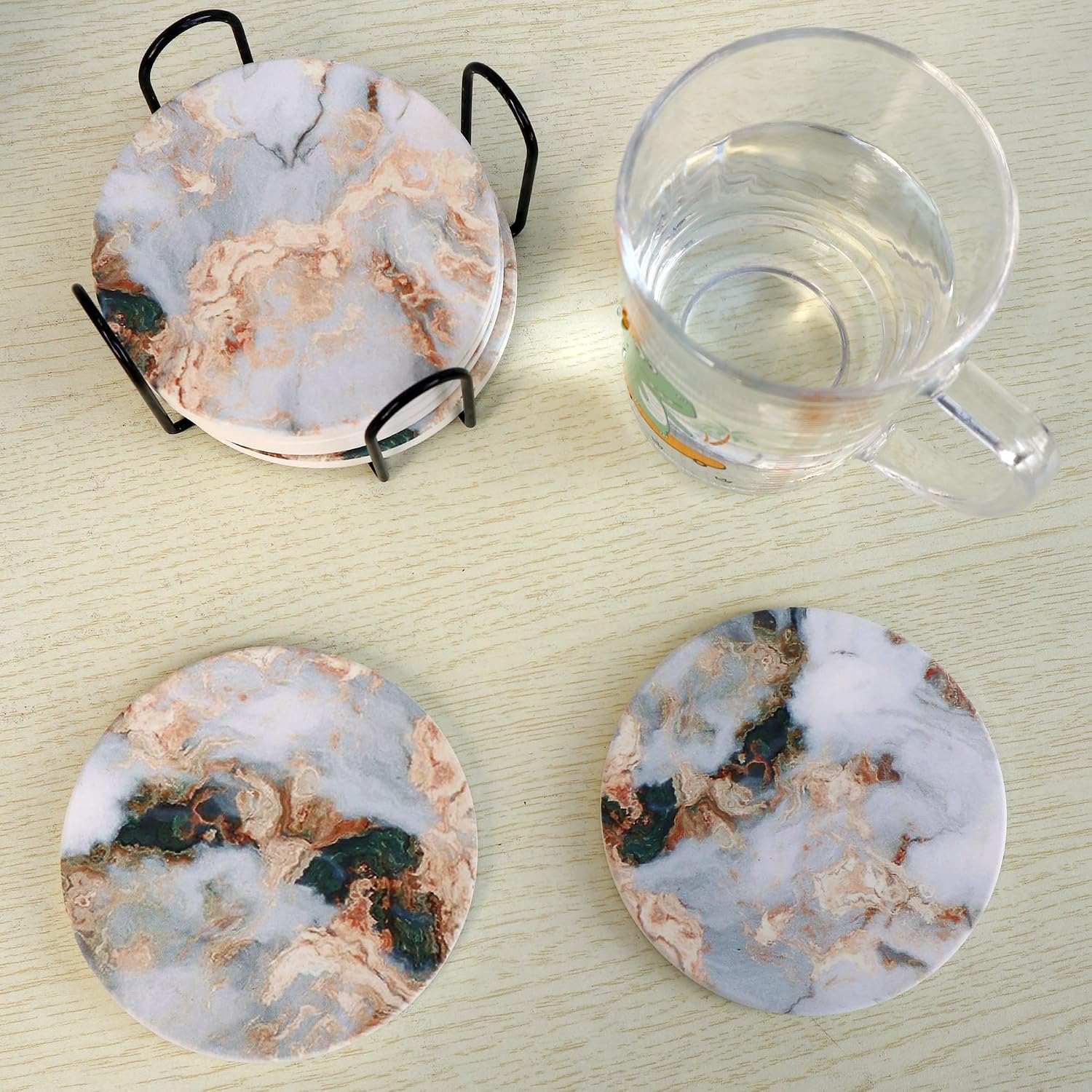Holder Absorbent Drink Coaster Set Outdoor Round Abstract Table Decorative / White Gold