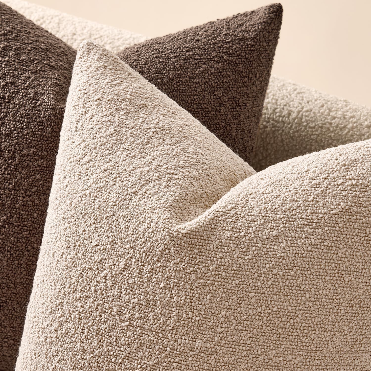 Textured Boucle Throw Pillow Covers Soft Accent Solid Cushion Cases / Oatmeal / 20 x 12 / Set of 2