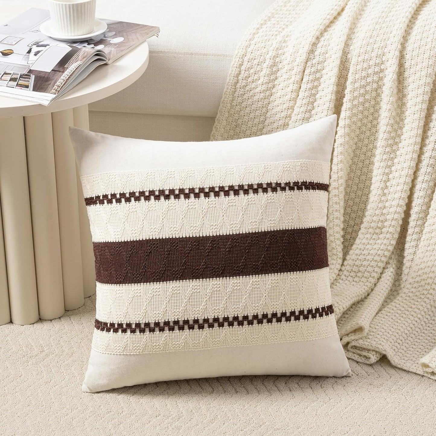 Boho Decorative Throw Pillow Cover / 18 x 18 / Brown / Set of 2