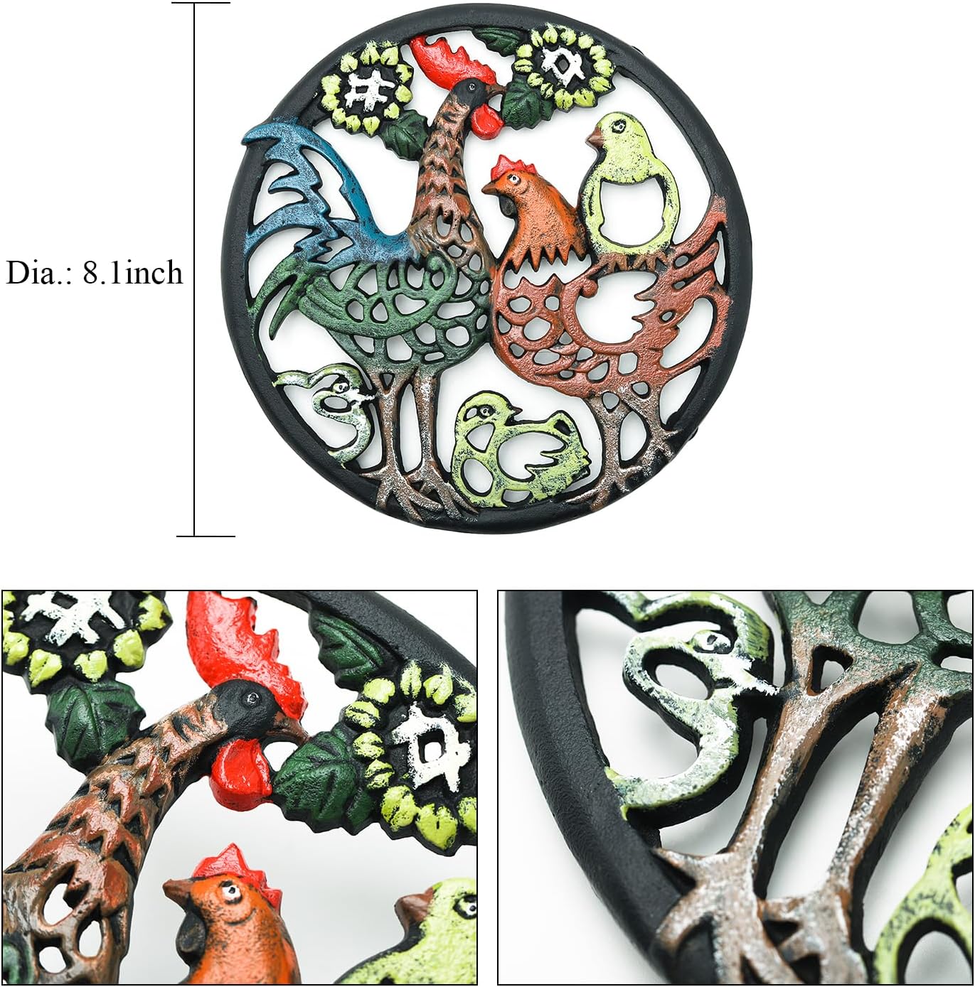 Sungmor Cast Iron Trivet for Wood Stove - Dia-8.1 Inch Rustproof Round Stands for Hot Pots/Dishes/Pans - Decorative