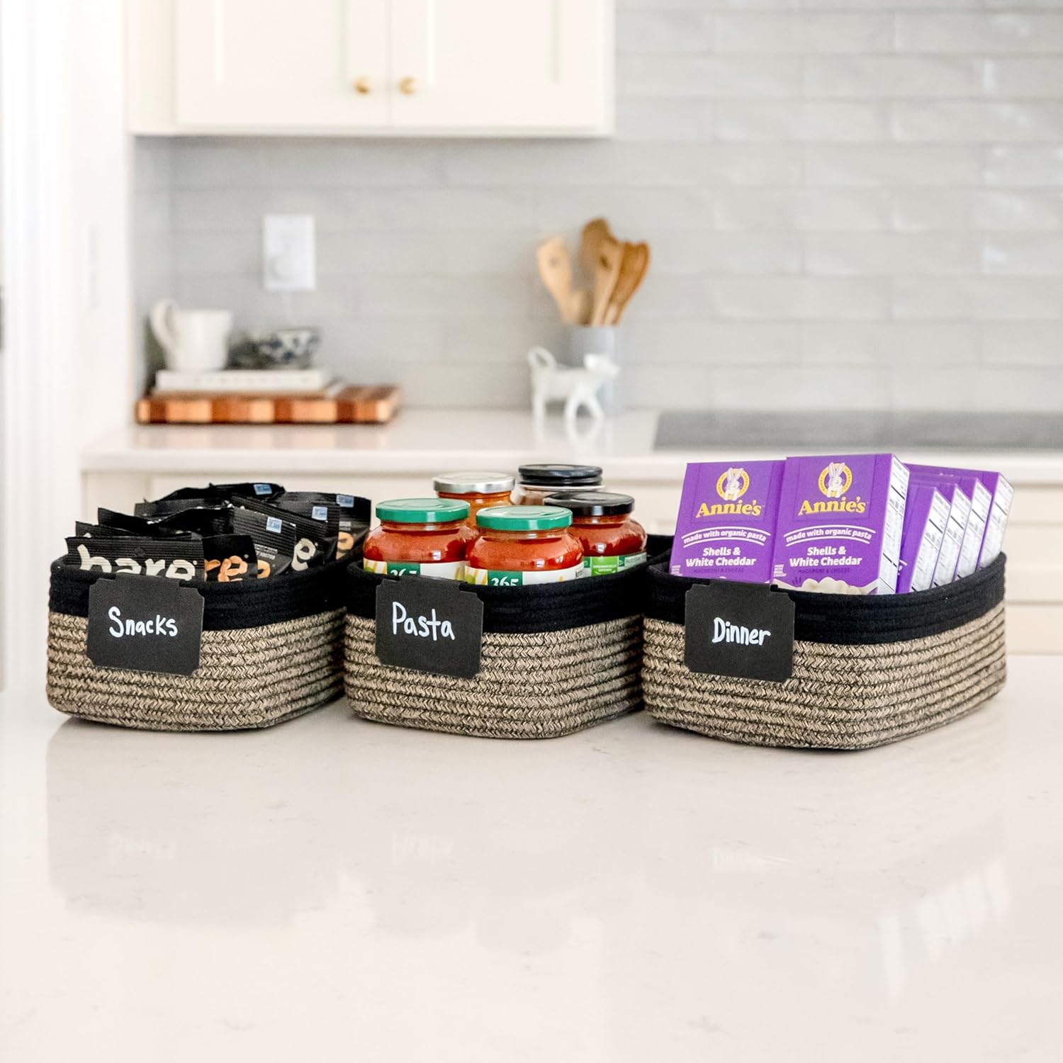 Cotton Rope Woven Small Baskets for Organizing / Black & Mixed Black / 11.8 x 8 x 4.5 / Set of 3
