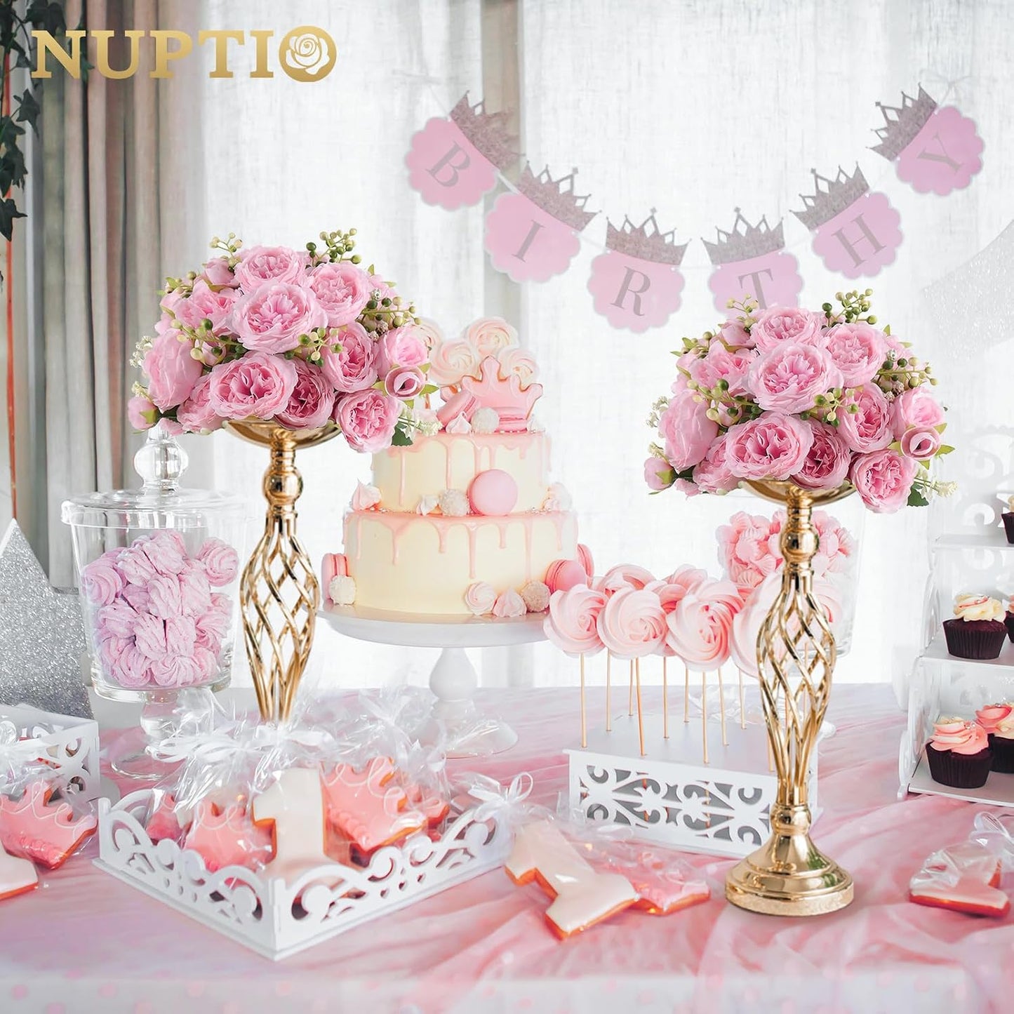 NUPTIO Gold Centerpiece Stand for Table, Twist Style , 17.7" Tall, 10 Pcs | Versatile Flower Arrangement, Candle Holder