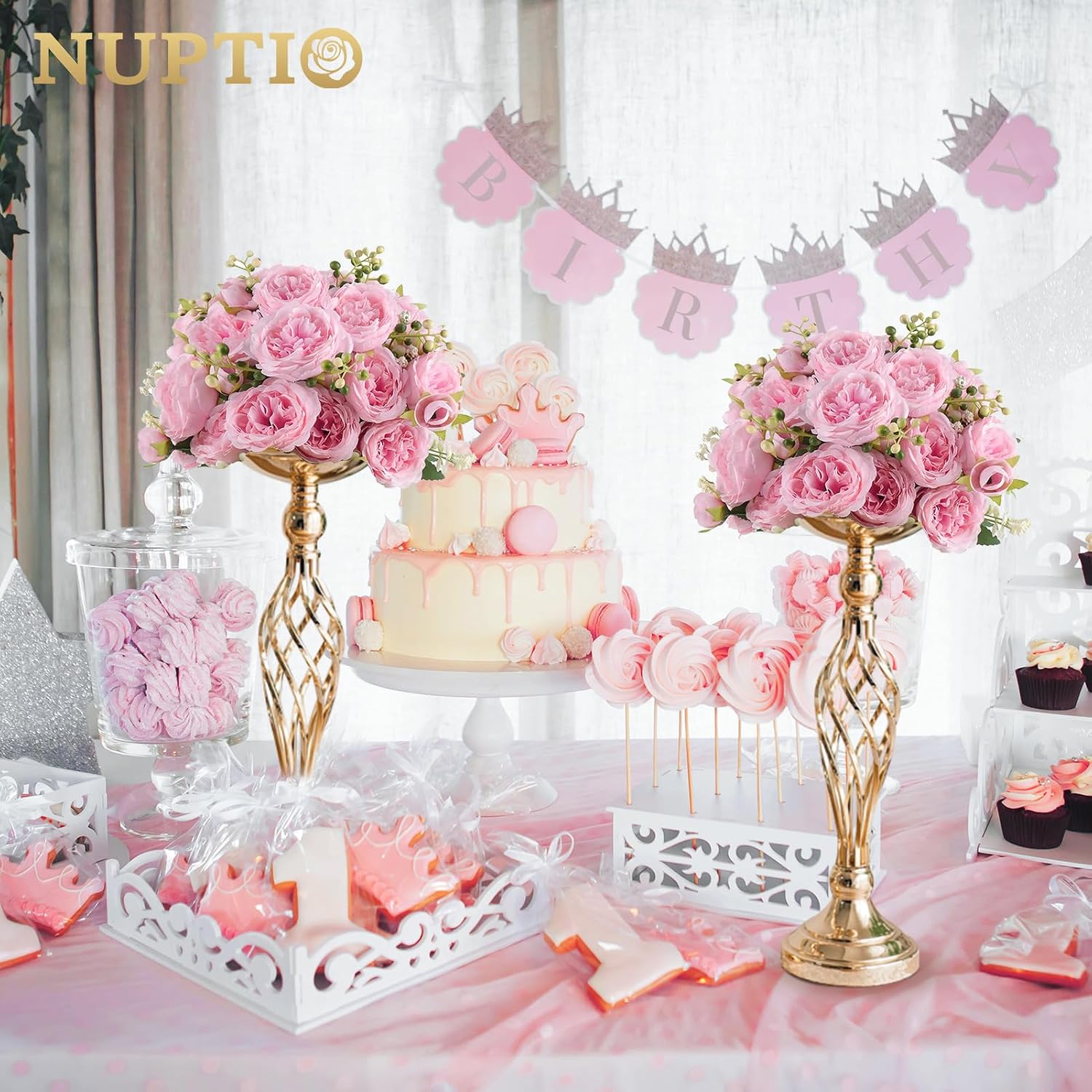 NUPTIO Gold Centerpiece Stand for Table, Twist Style , 17.7" Tall, 10 Pcs | Versatile Flower Arrangement, Candle Holder