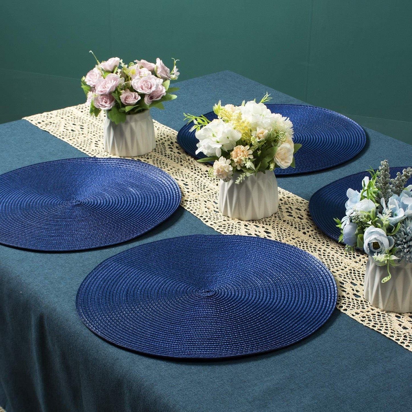 AHHFSMEI Round Placemats Set of 8 Heat Resistant Washable Non-Slip Woven Braided Table Mats for Dining Table Kitchen &