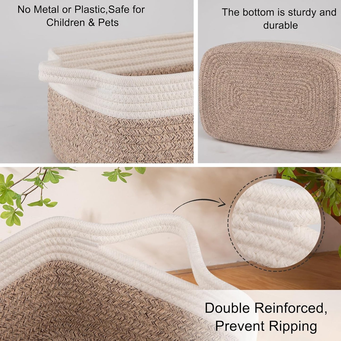 Woven Cotton Rope Basket / Brown Variegated / 13.8''x9.8''x5.5 / Set of 3
