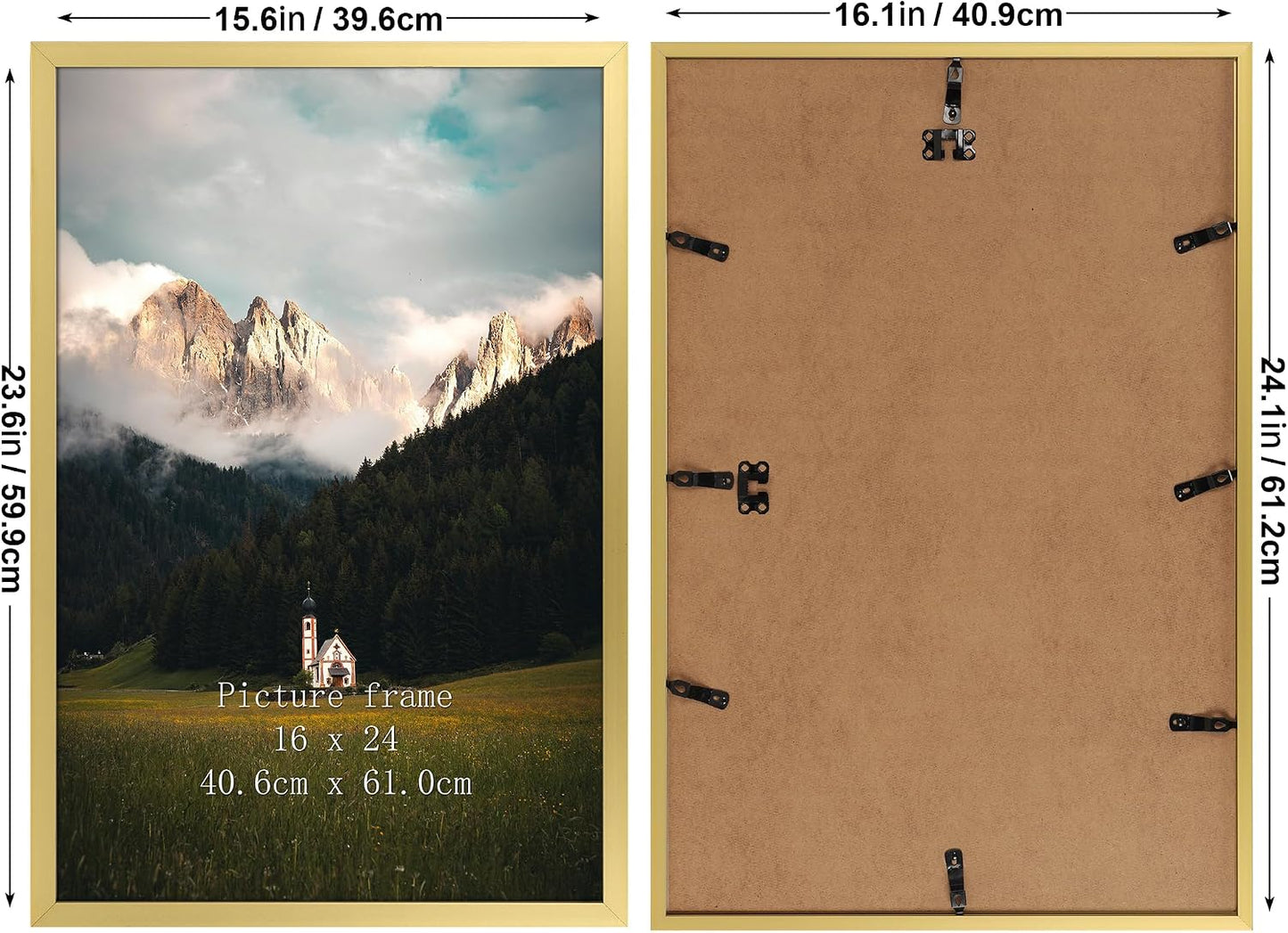 Giftgarden 16x24 Picture Frame Gold, Textured Metal Poster Frame 24x16 for Wall Display, Single
