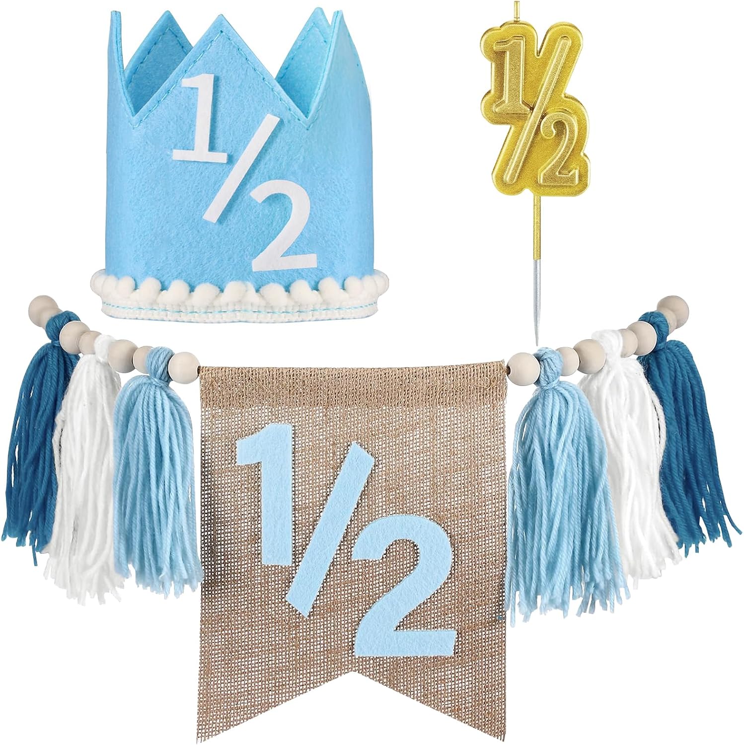 6 Month Girl Tassel Wood Bead Highchair Garland Blue / Blue, Beige