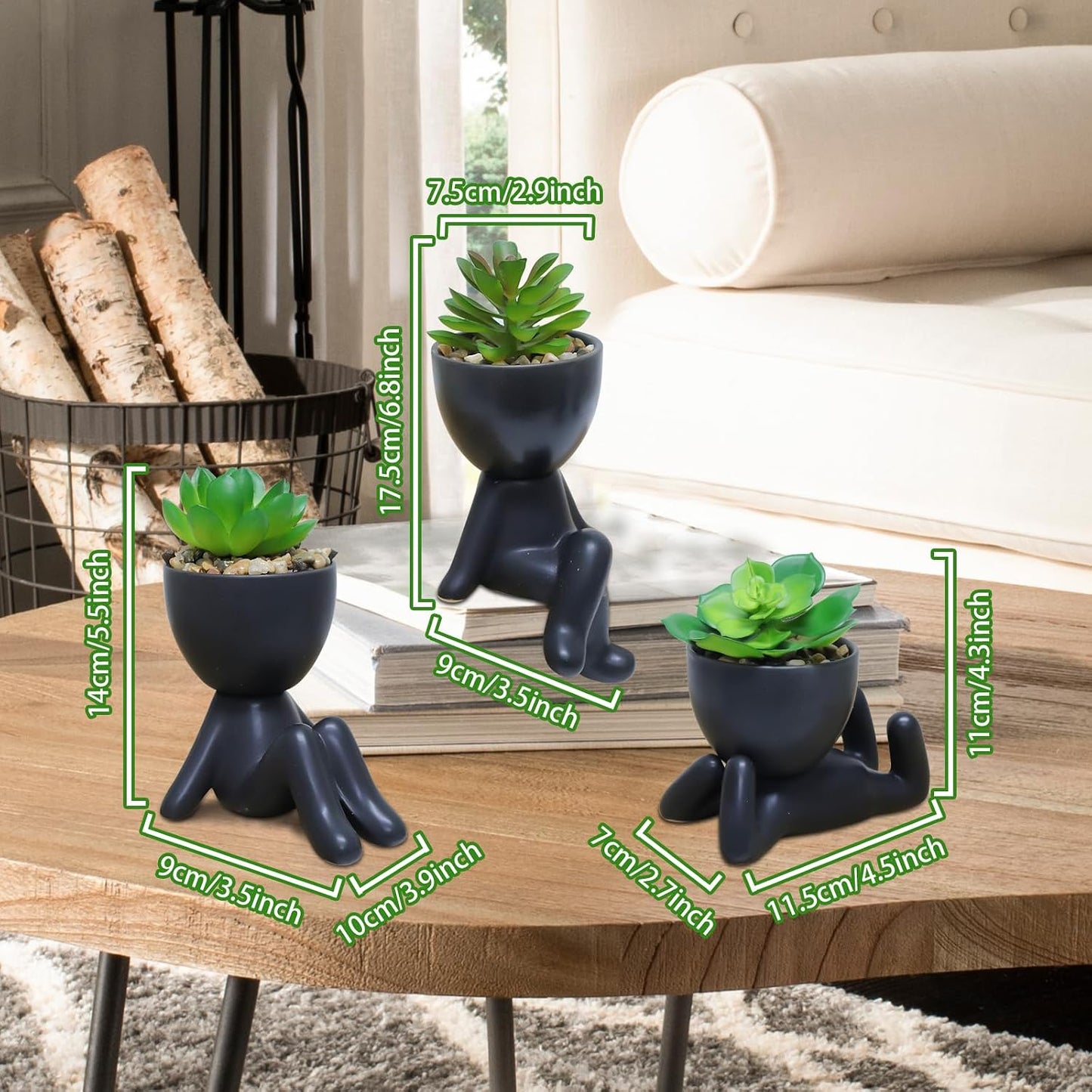 Artificial Succulent Plants / Black / Set of 3