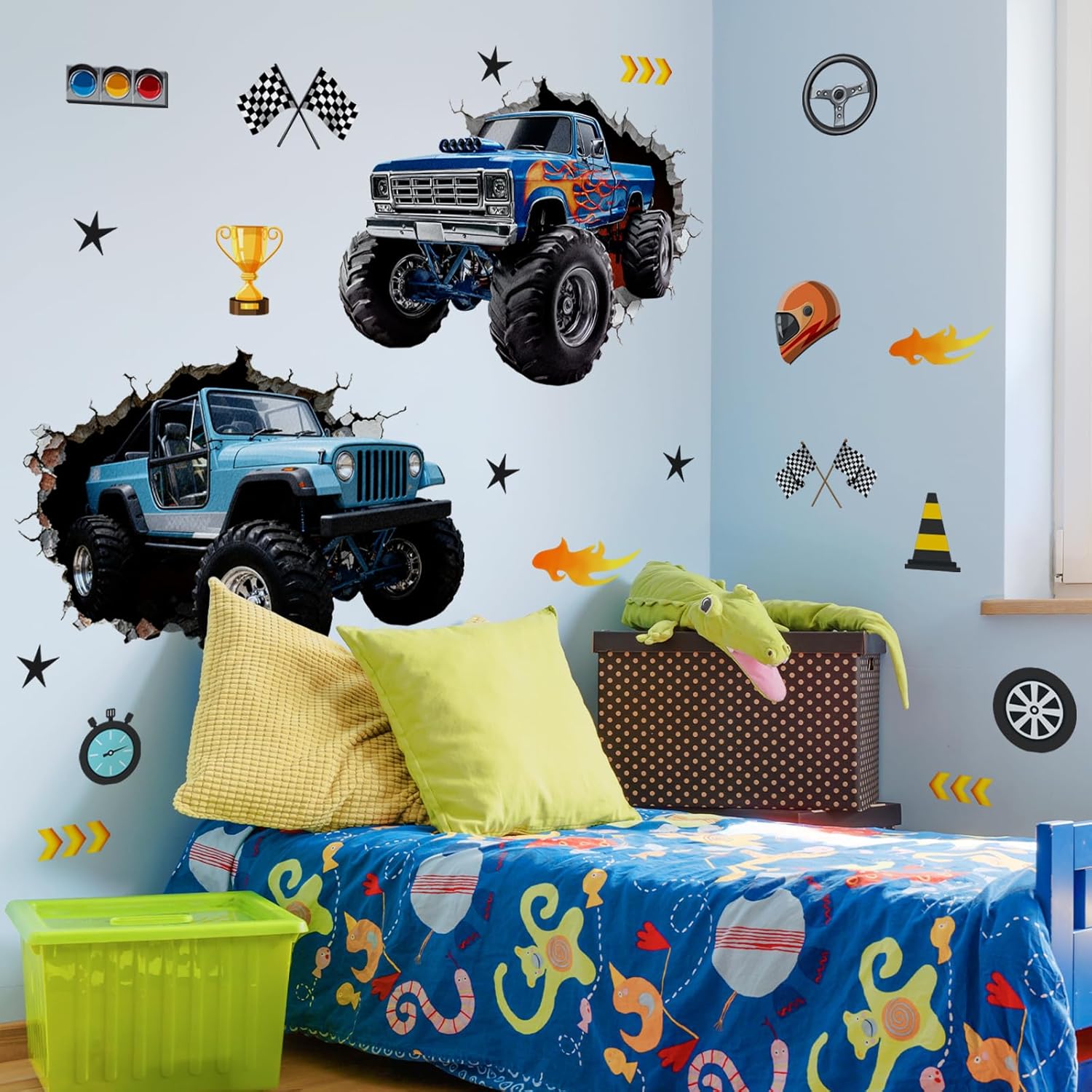3D Wall Decals 3 Sheets Removable Car Wall Stickers Boys Bedroom Playroom Kids Room / Racing Car