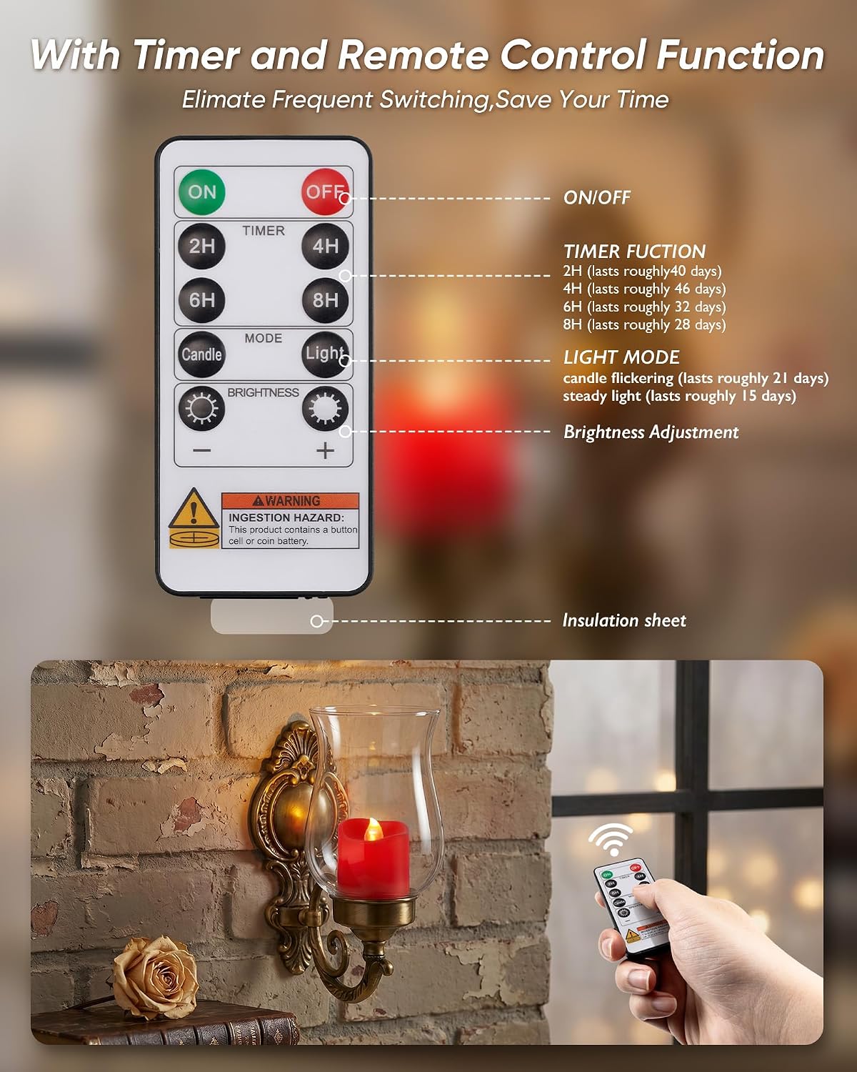 Homemory Red Flameless LED Votive Tealight Candles & Timer Remote, 24Pack | Battery operated, 400+ hour runtime