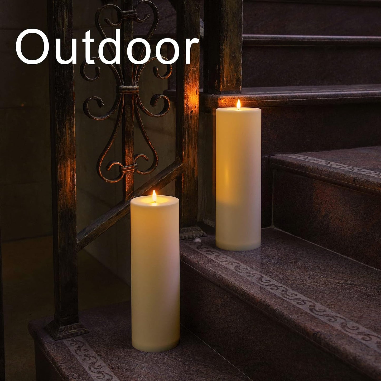 Large Flameless LED Candles Outdoor: 12" x 4" Battery Operated Pillar Candles Flickering with Timer Waterproof Fake