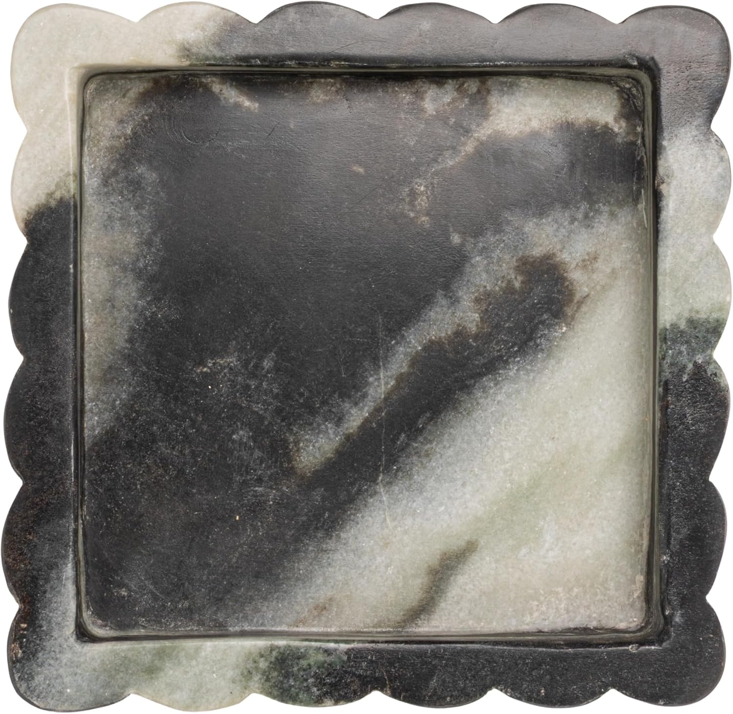 Square Mélange Scalloped Marble Tray / Grey