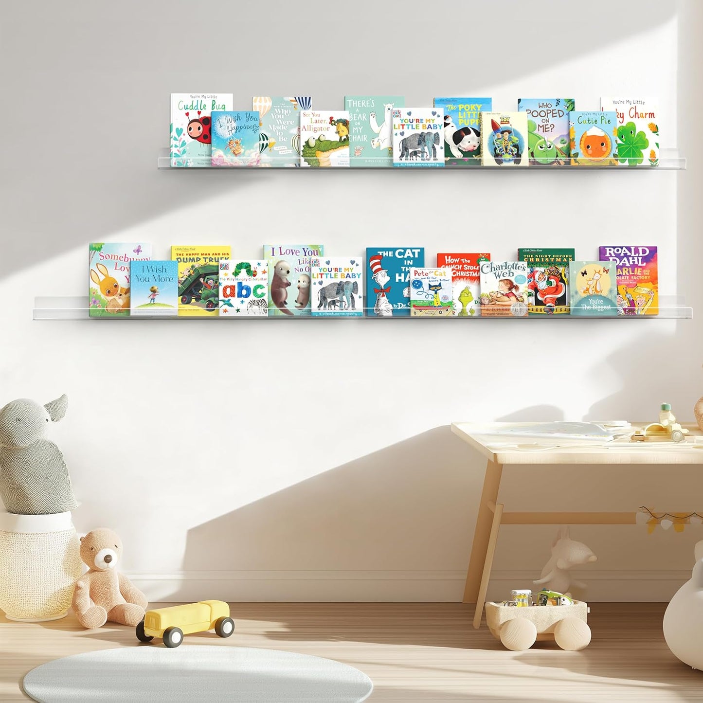 HBlife 48 Inches Invisible Wall Floating Bookshelf for Kids and Nursery, Clear Acrylic Shelves for Figures, 16 Inch