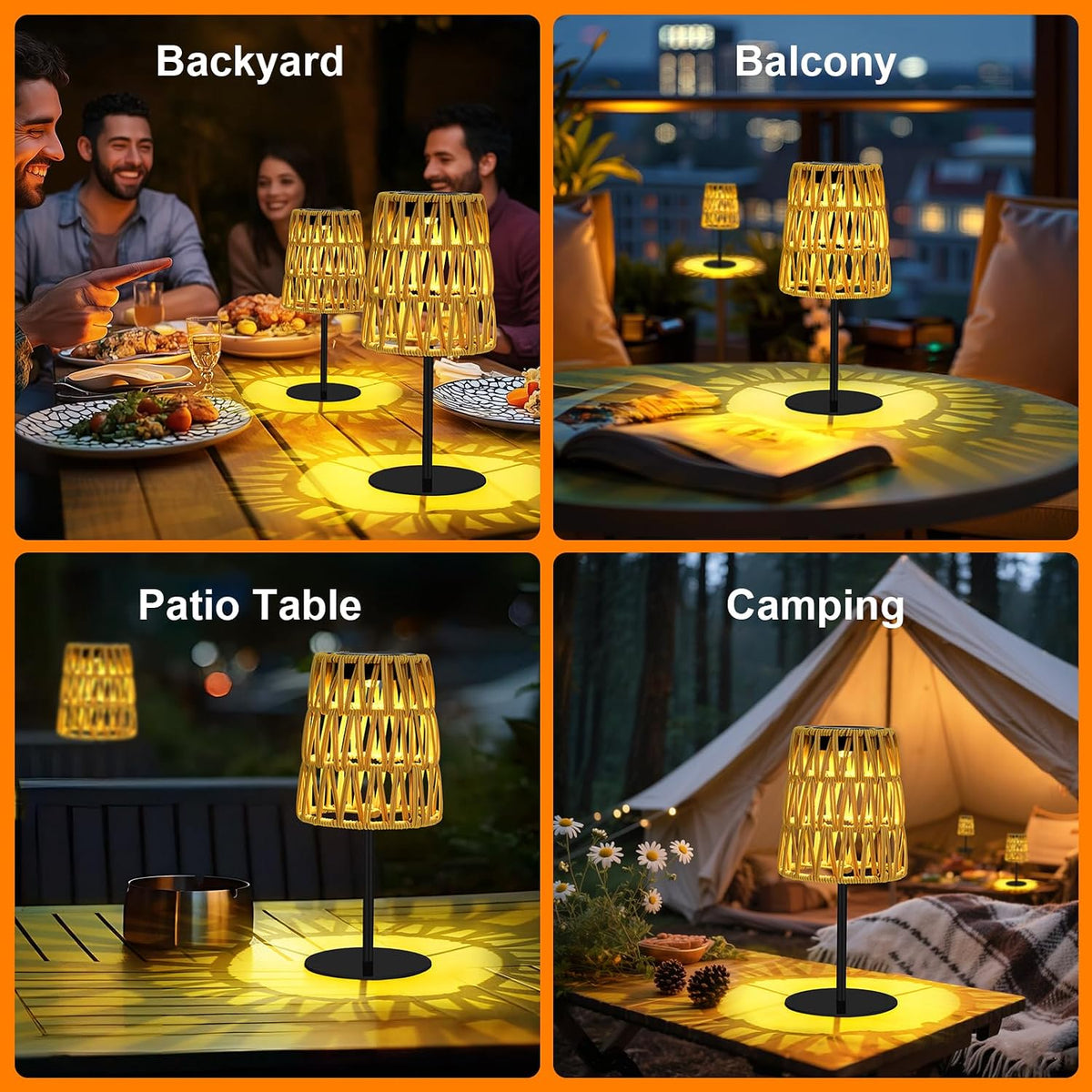 2pcs Outdoor Table Lamp: Rechargeable LED Solar Lantern for Garden Yard, Waterproof Solar Lights Outdoor Cordless Table