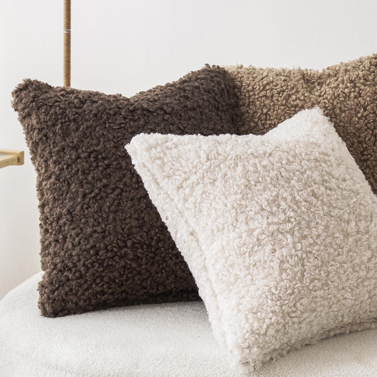 Teddy Faux Fur Throw Pillow Cover Decorative Sherpa Pillow Fuzzy / 18 x 18 / Chocolate / Set of 2