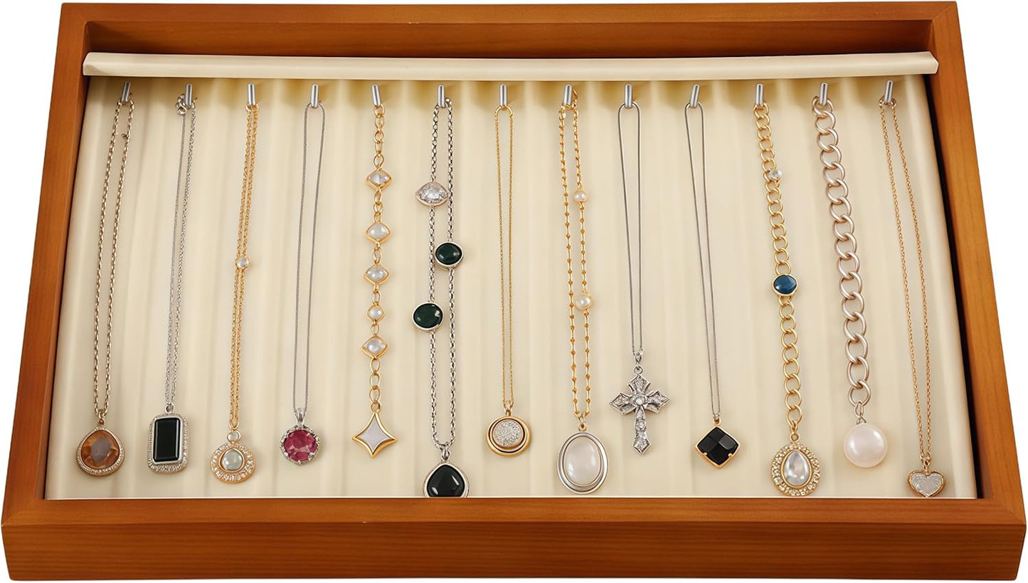 13 Hooks Necklace Organizer Large Jewelry / Old Lace / Necklace Tray1-w 9.45" x H 1.18"x L 13.78
