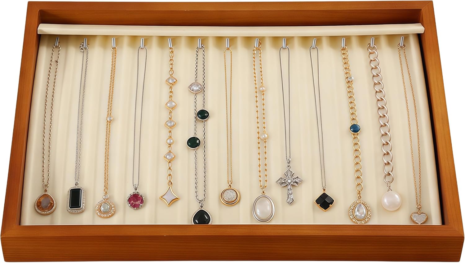13 Hooks Necklace Organizer Large Jewelry / Old Lace / Necklace Tray1-w 9.45" x H 1.18"x L 13.78