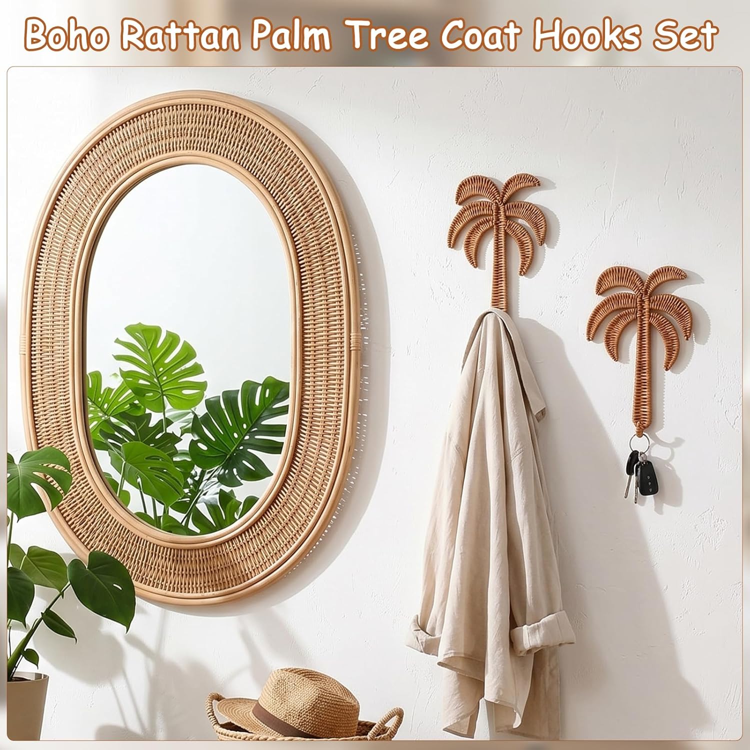 Boho Rattan Wall Towel Hook / Set of 2