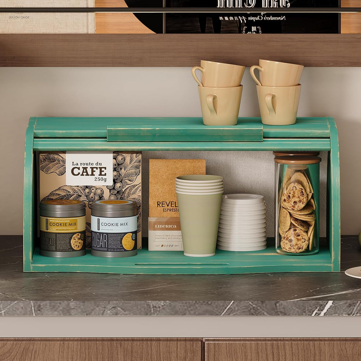 Trironsun Bamboo Roll Top Bread Box for Kitchen Countertop Large Capacity Bread Storage Bin Wooden Bread Storage