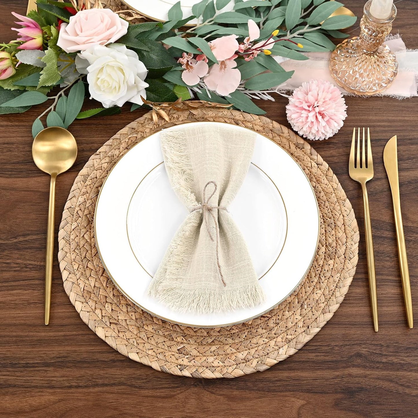36 Pack Cotton Linen Napkins 16 x 16 Inch Linen Napkins Cloth Handmade with Fringe Soft Cloth Napkins Washable Rustic