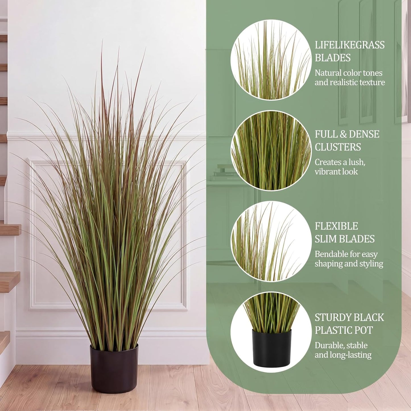 Tall Artificial Grass Plant Potted Artificial Greenery Floor Plants / Light Purple / 3 Ft / Set of 2
