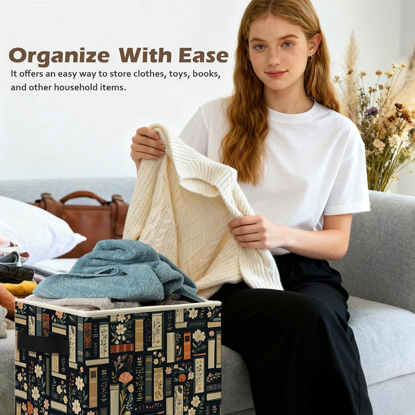 Dark Floral Book Storage Box Bins / Reading Corner-5