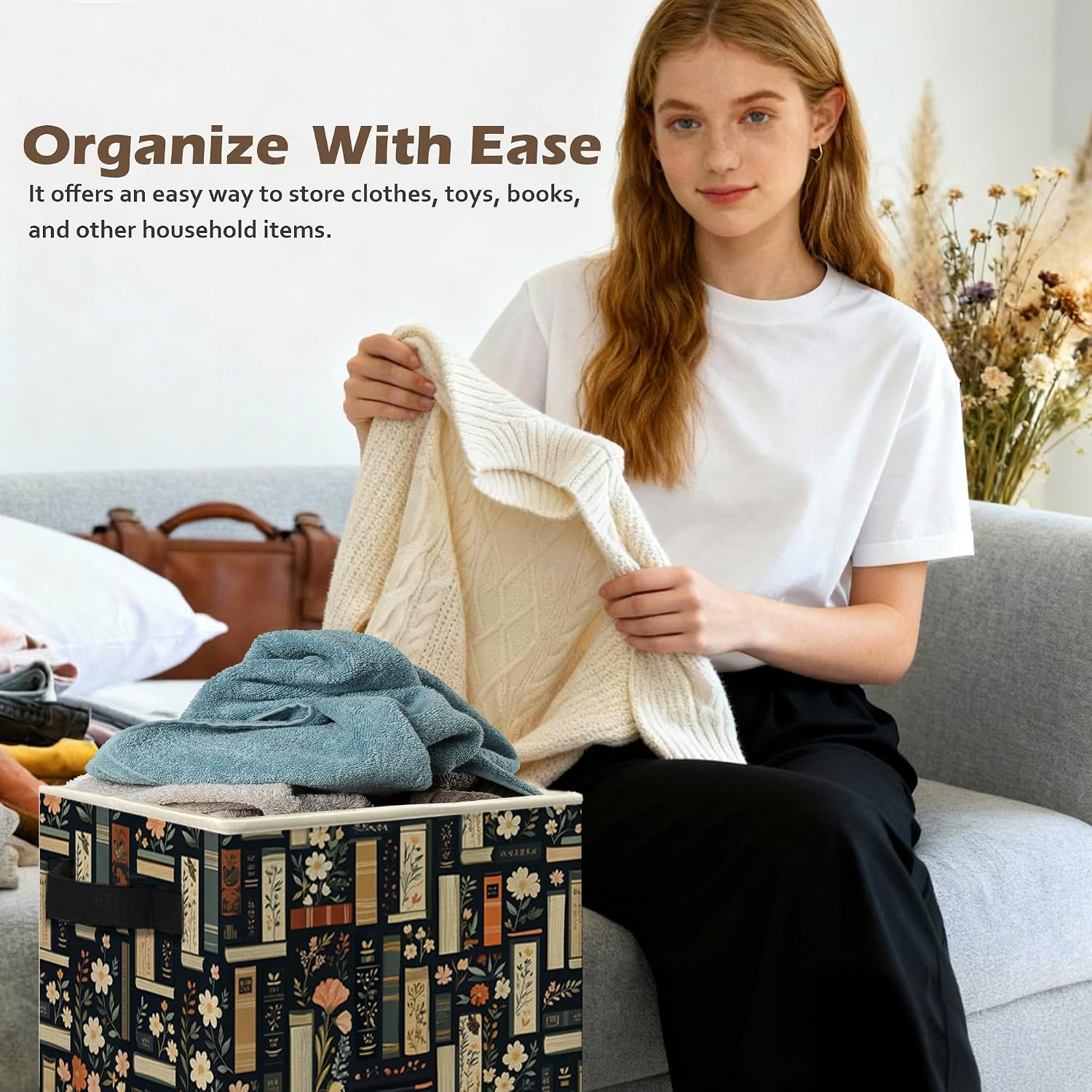 Dark Floral Book Storage Box Bins / Reading Corner-5