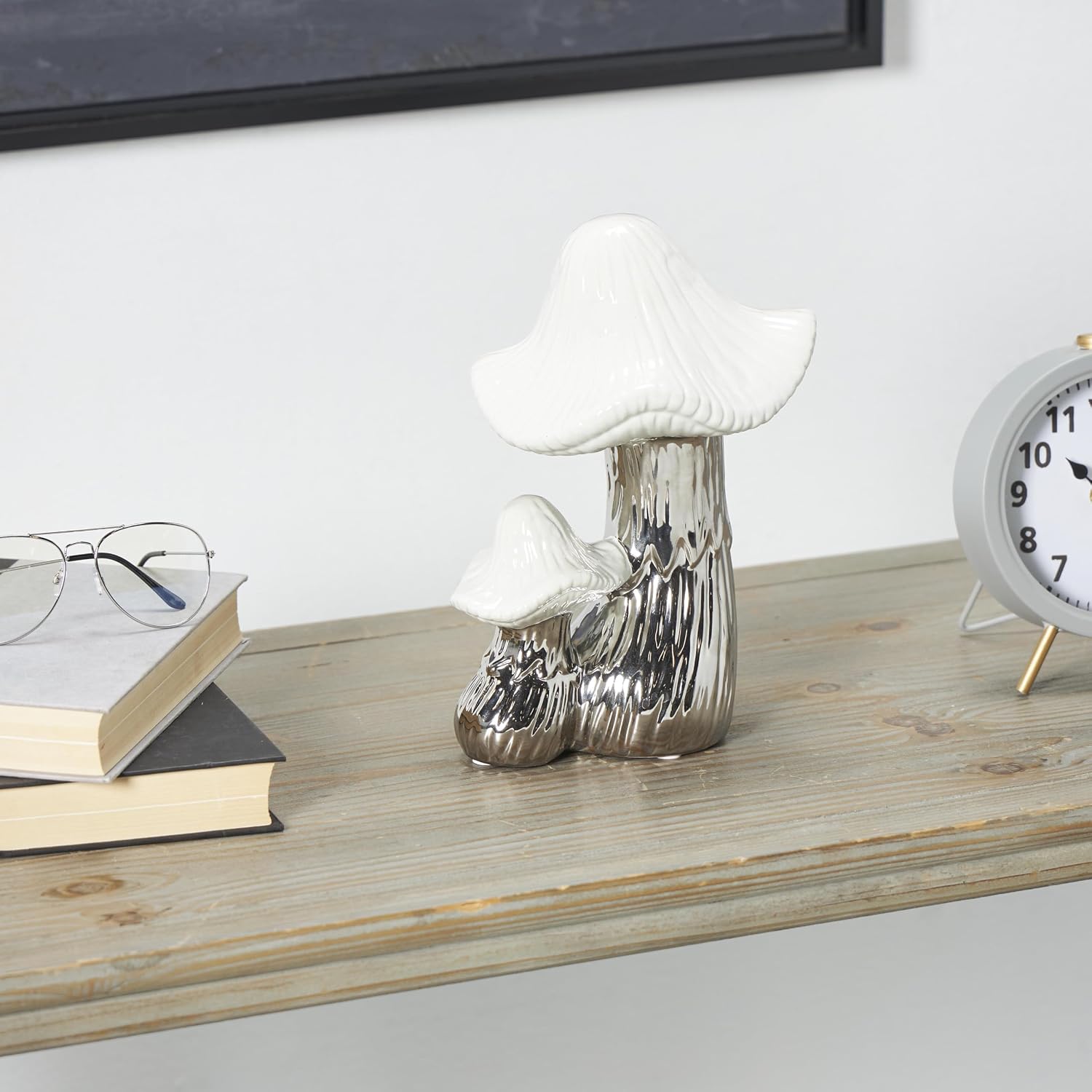 Ceramic Mushroom Decorative Sculpture Home Decor Statue / Silver