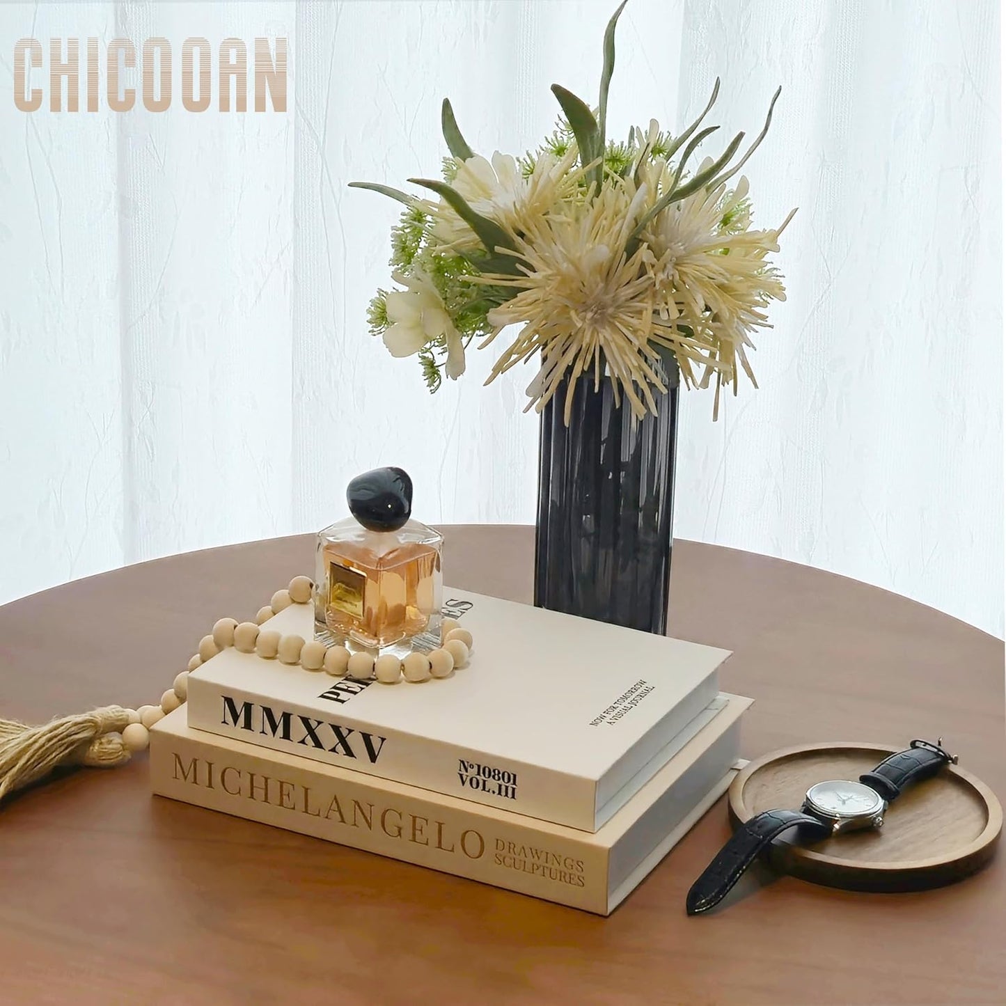 Wood Tray / 2 Linen Fake Book Boxes