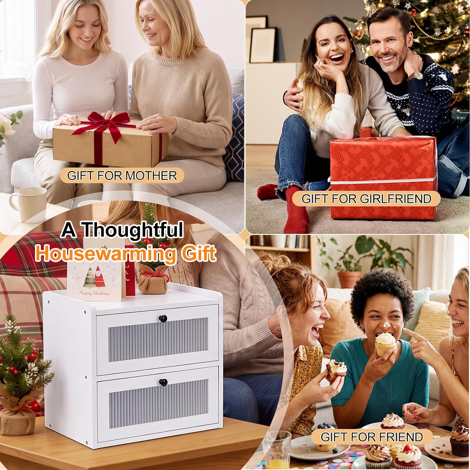 Alpeir Wooden Bread Box for Kitchen Countertop, Large Double Layer, White | Food-Safe Pine Wood, Double-Row