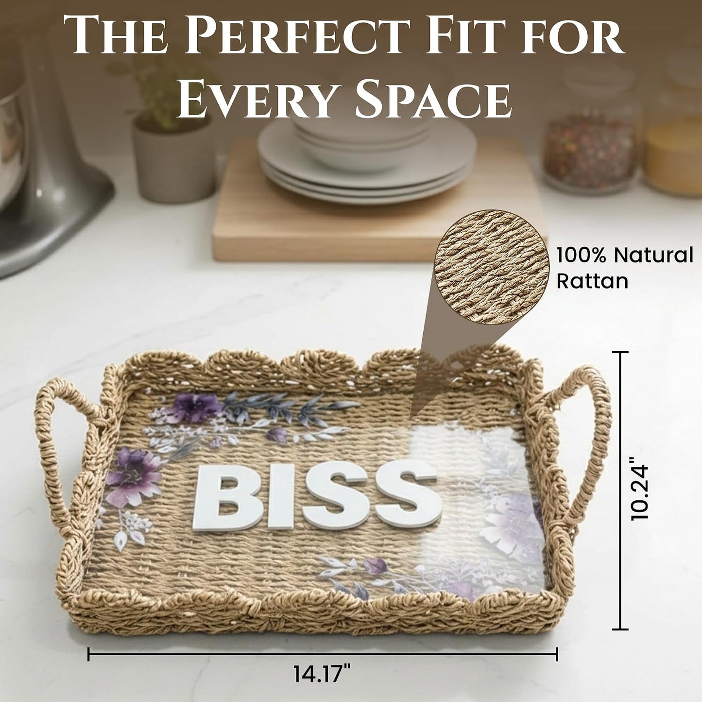 Scalloped Rattan Serving Tray / Transparent