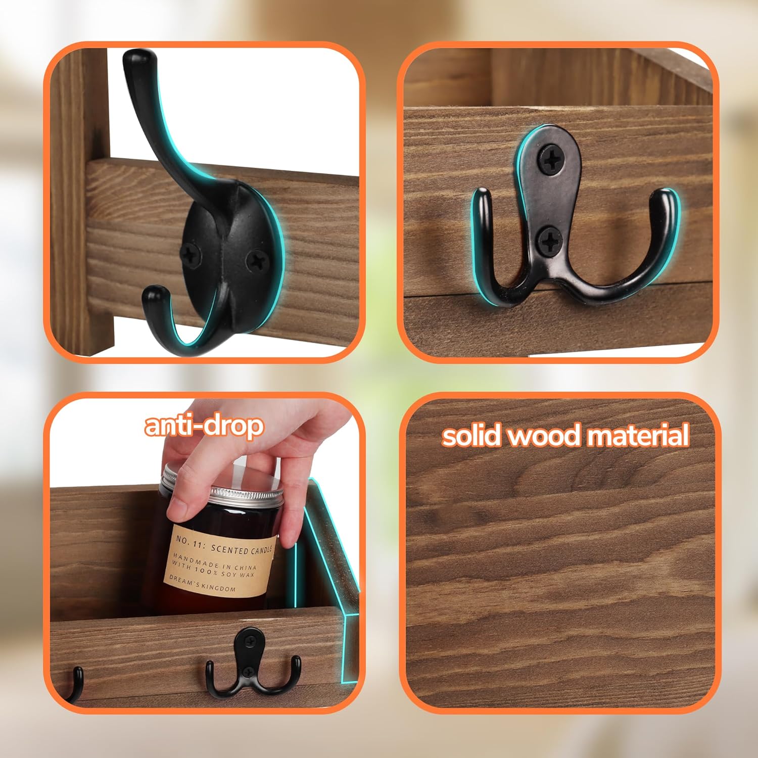 Entryway Wood Coat Hooks / 26.57" L / Brown / 26.57 Inch